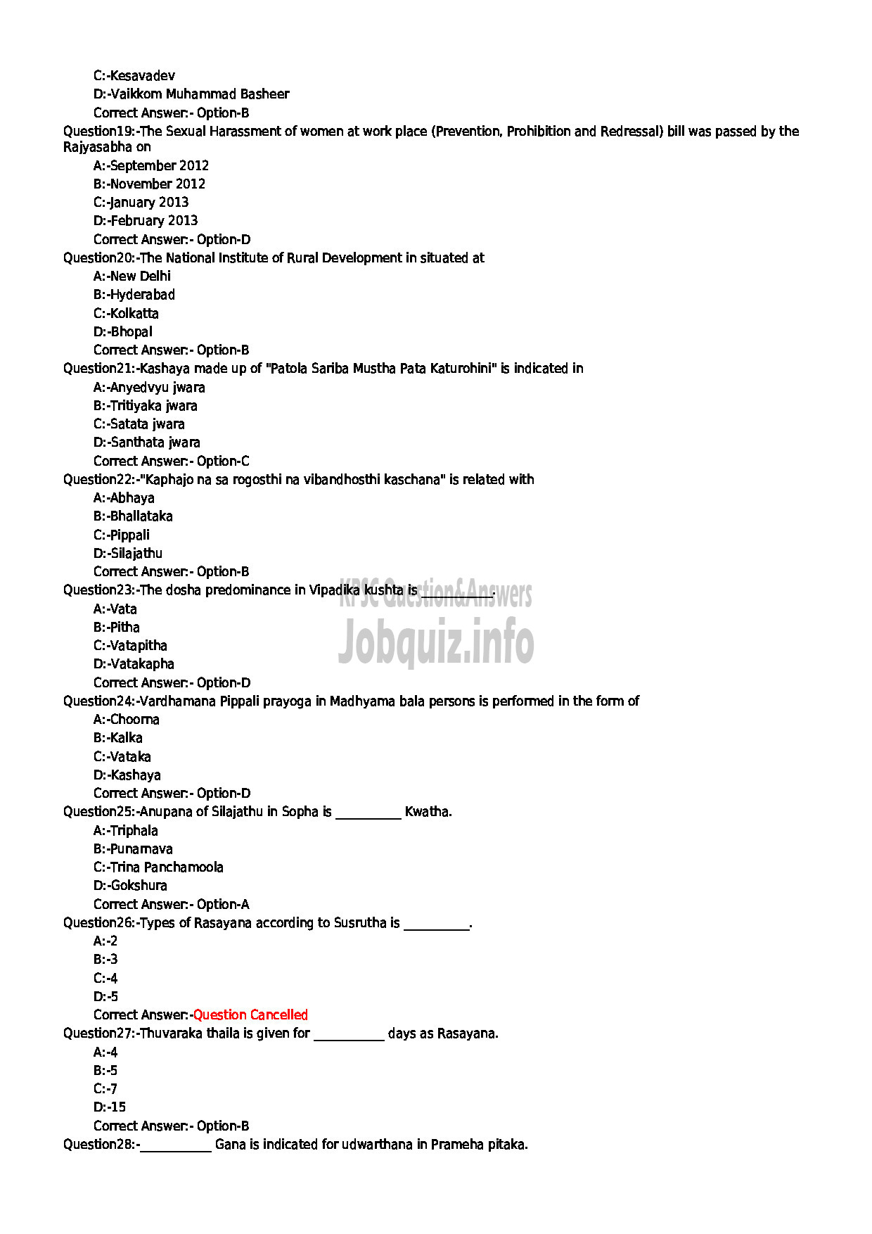 Kerala PSC Question Paper - MEDICAL OFFICER SICKLE CELL ANAEMIA INDIAN SYSTEMS OF MEDICINE-3