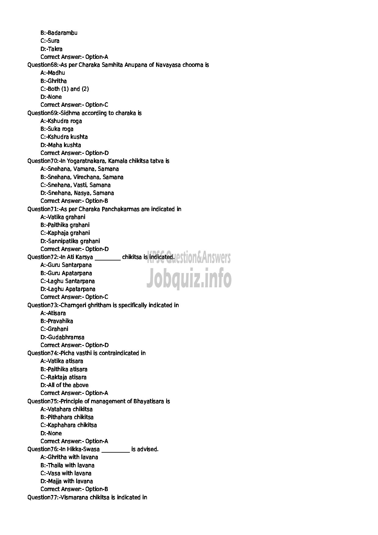 Kerala PSC Question Paper - MEDICAL OFFICER SICKLE CELL ANAEMIA INDIAN SYSTEMS OF MEDICINE-8