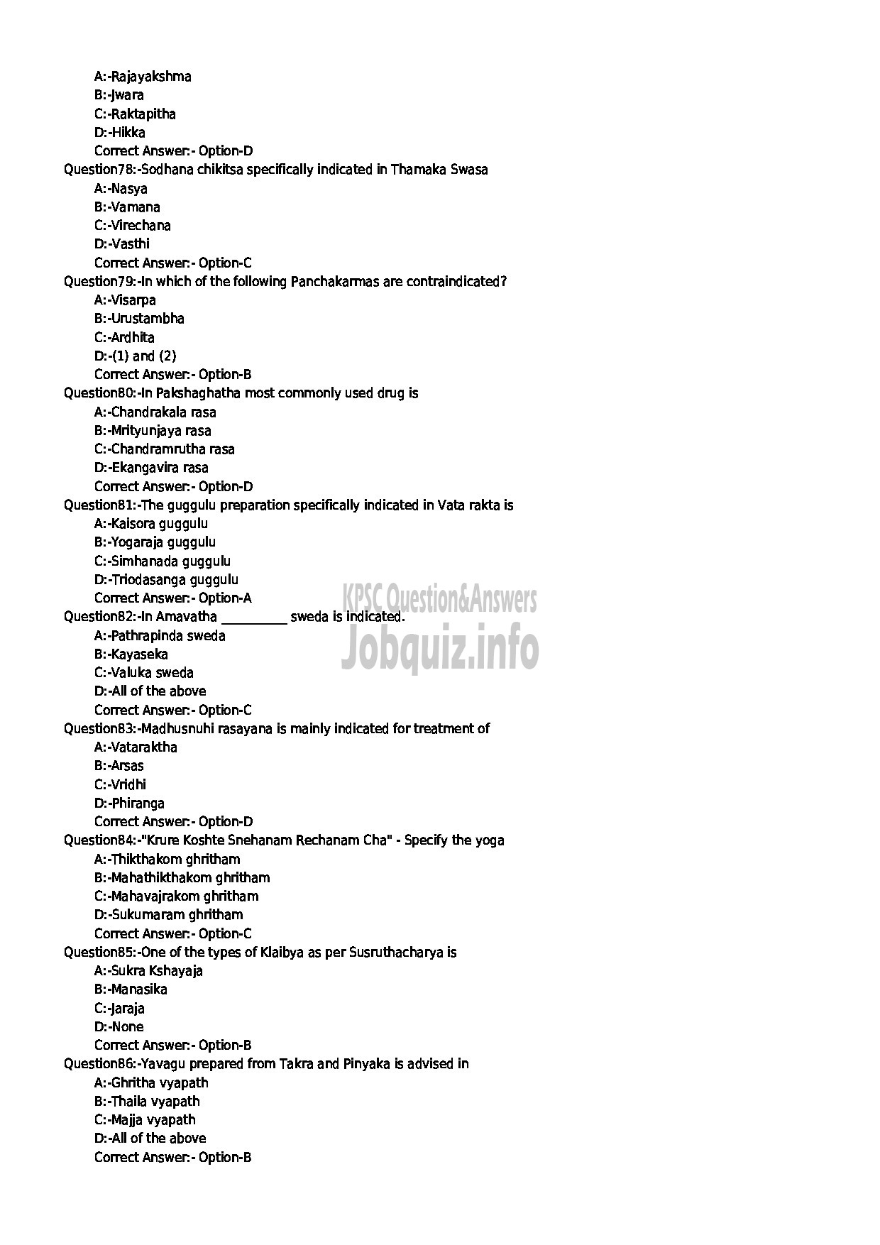 Kerala PSC Question Paper - MEDICAL OFFICER SICKLE CELL ANAEMIA INDIAN SYSTEMS OF MEDICINE-9