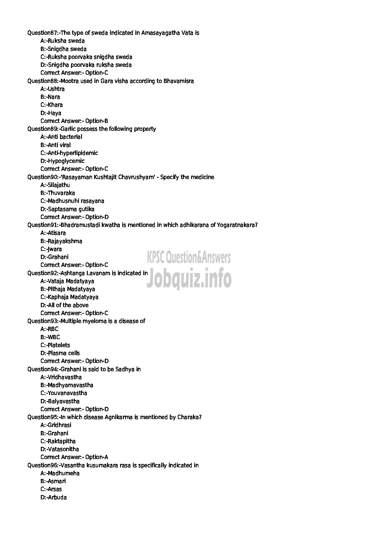 Kerala PSC Question Paper - MEDICAL OFFICER SICKLE CELL ANAEMIA INDIAN SYSTEMS OF MEDICINE-10