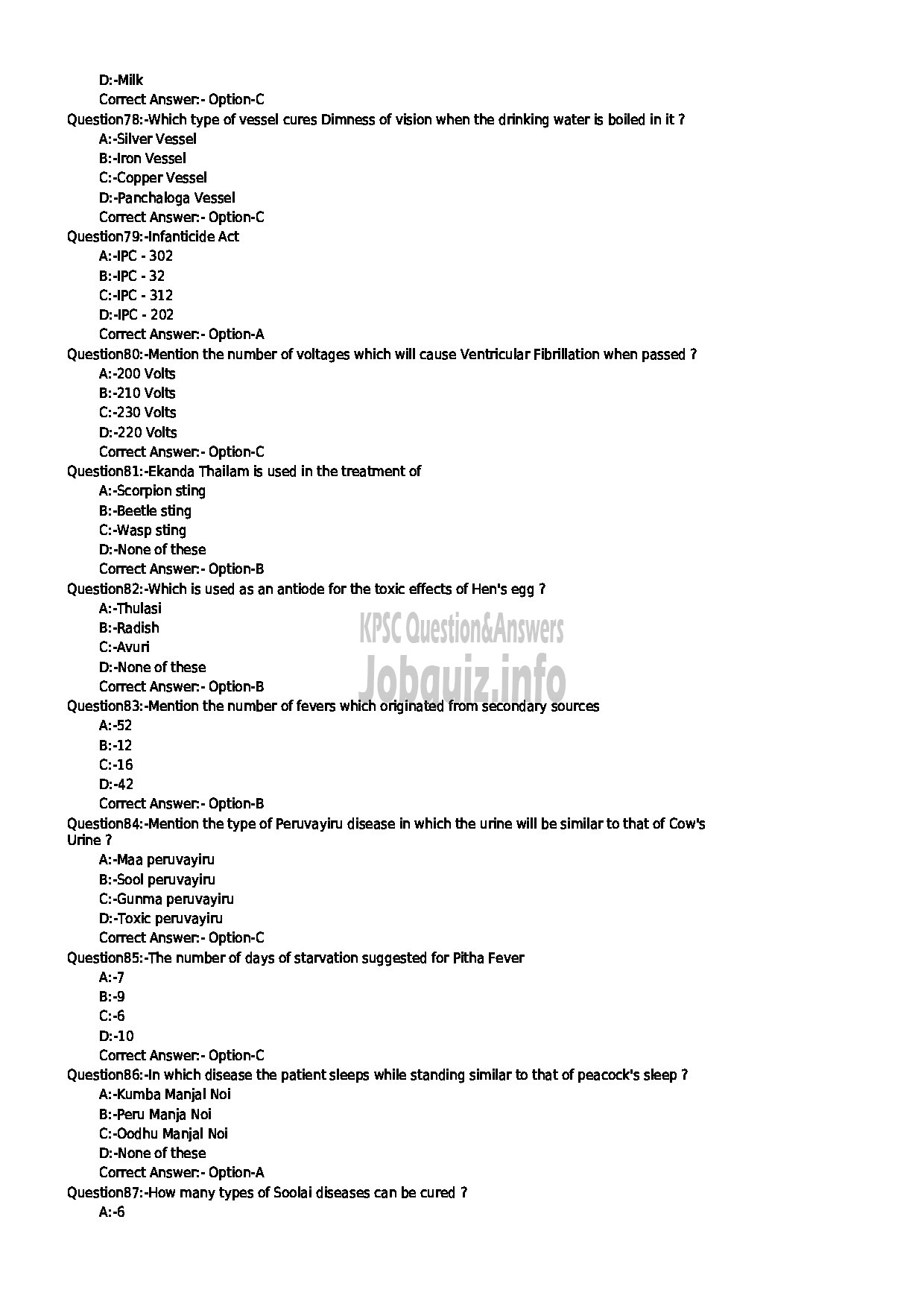 Kerala PSC Question Paper - MEDICAL OFFICER SIDDHA INDIAN SYSTEMS OF MEDICINE-9