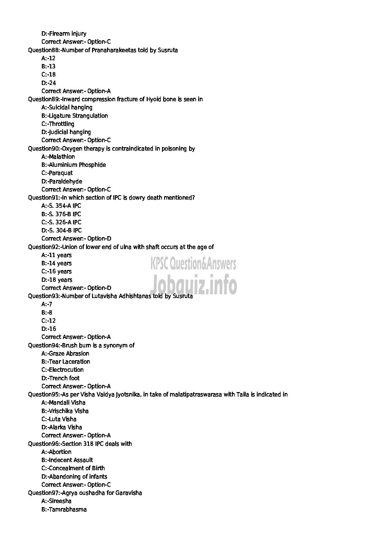 Kerala PSC Question Paper - MEDICAL OFFICER VISHA ISM-10