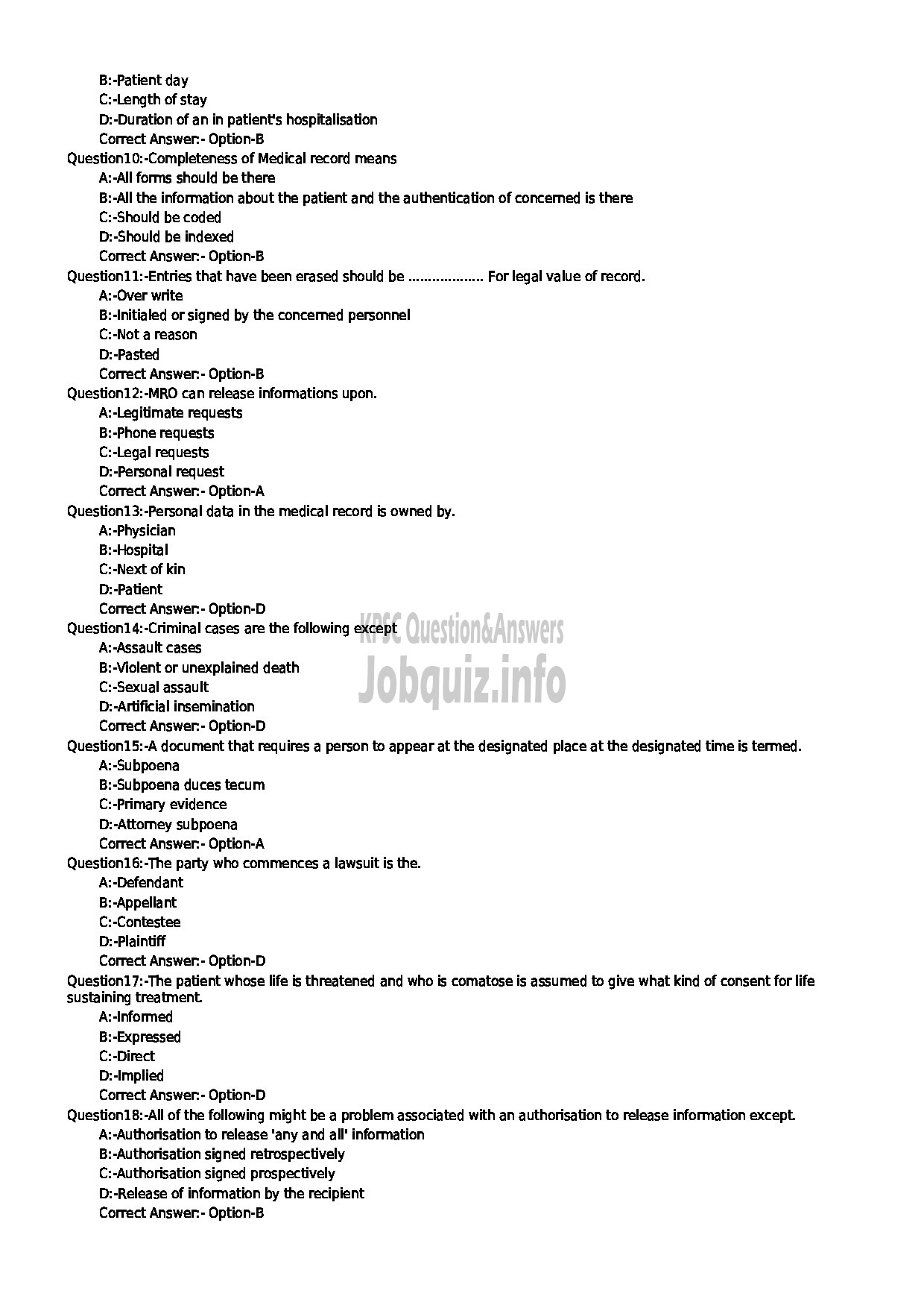 Kerala PSC Question Paper - MEDICAL RECORD LIBRARIAN GR II INSURANCE MEDICAL SERVICES-2