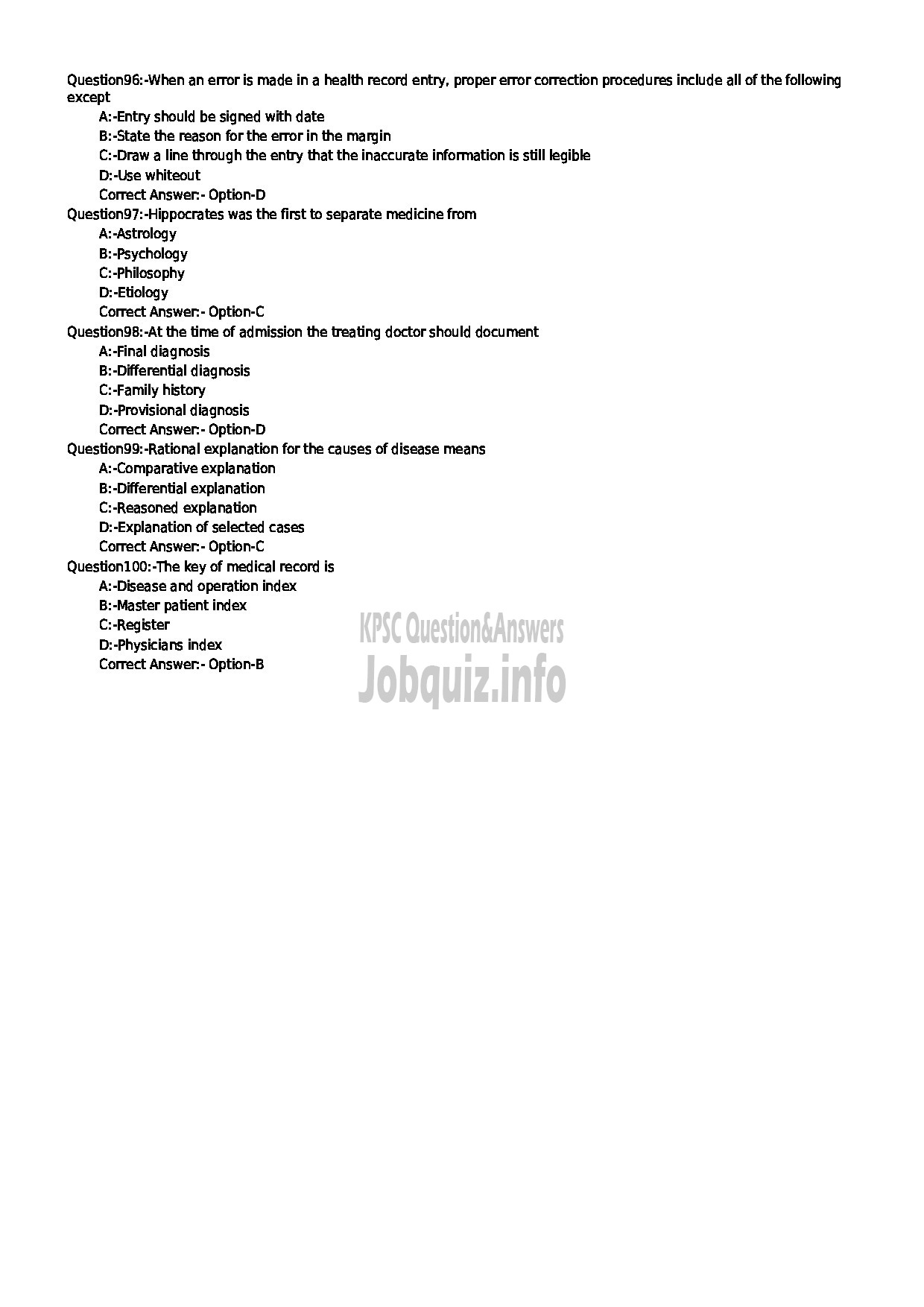 Kerala PSC Question Paper - MEDICAL RECORD LIBRARIAN GR II INSURANCE MEDICAL SERVICES-11
