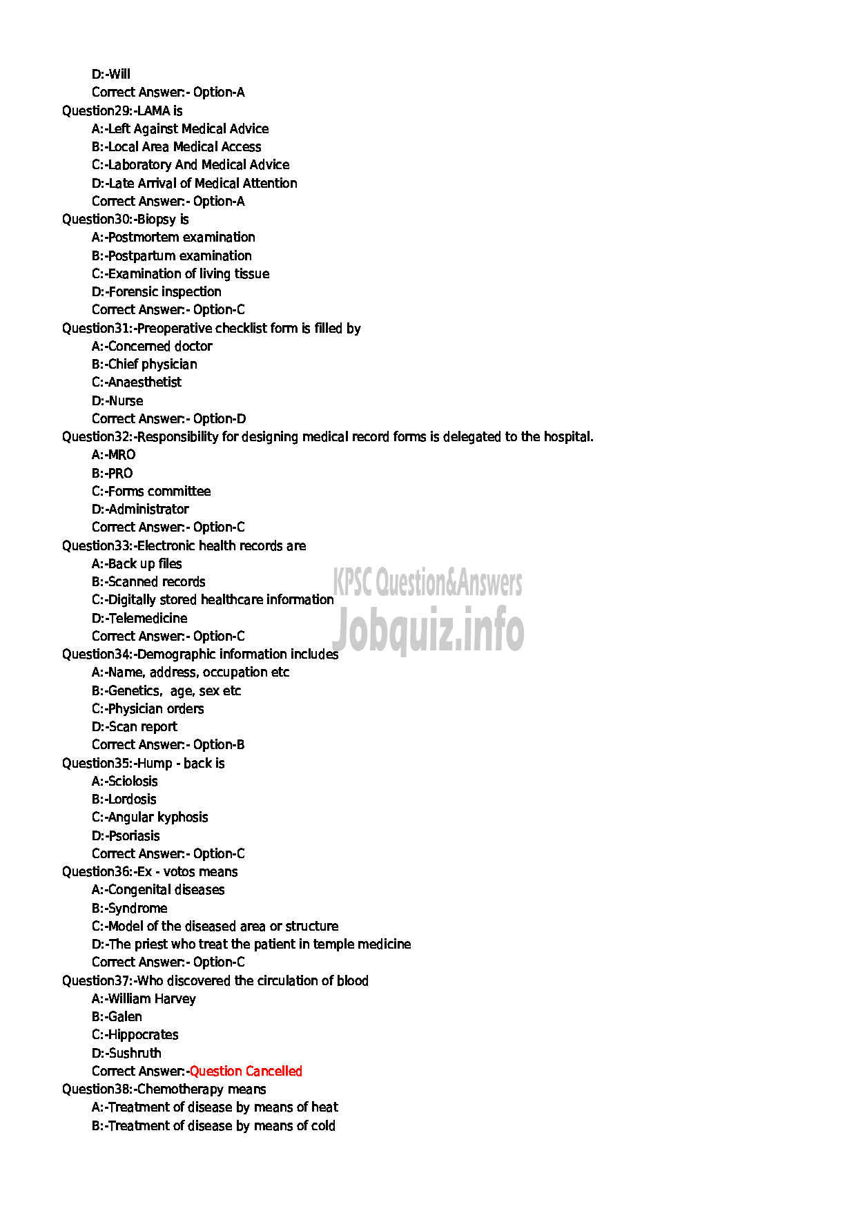 Kerala PSC Question Paper - MEDICAL RECORD LIBRARIAN GR II INSURANCE MEDICAL SERVICES-4