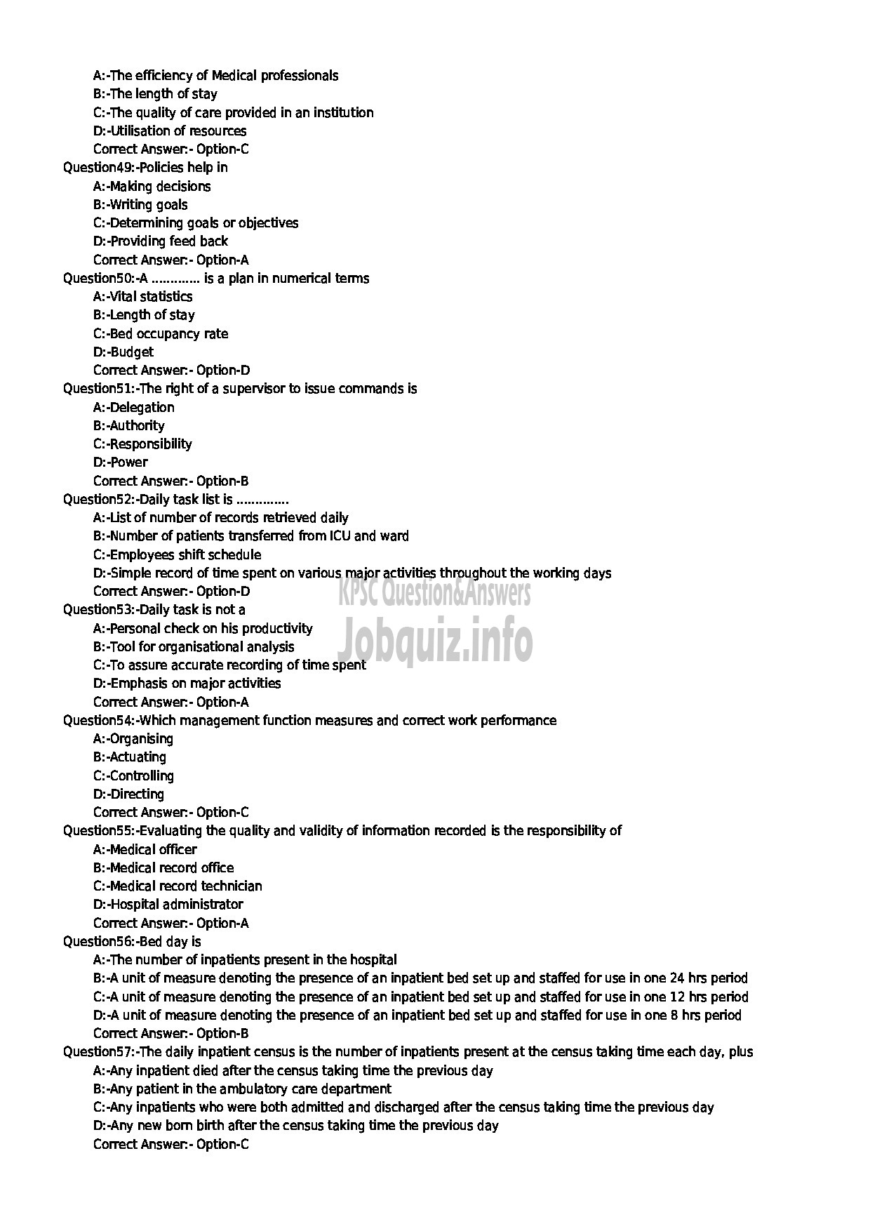 Kerala PSC Question Paper - MEDICAL RECORD LIBRARIAN GR II INSURANCE MEDICAL SERVICES-6