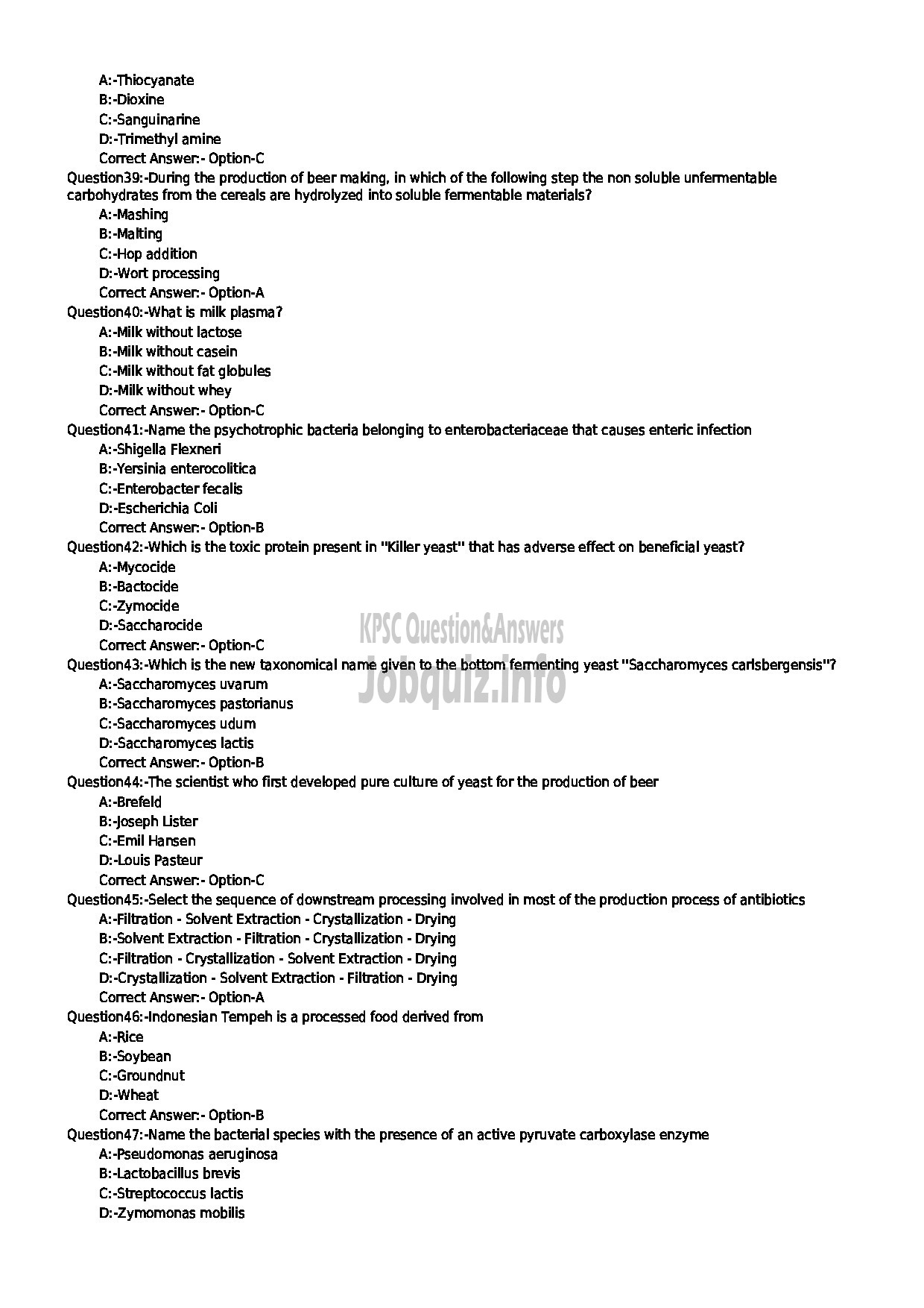 Kerala PSC Question Paper - MICROBIOLOGIST FOOD SAFETY DEPARTMENT-5