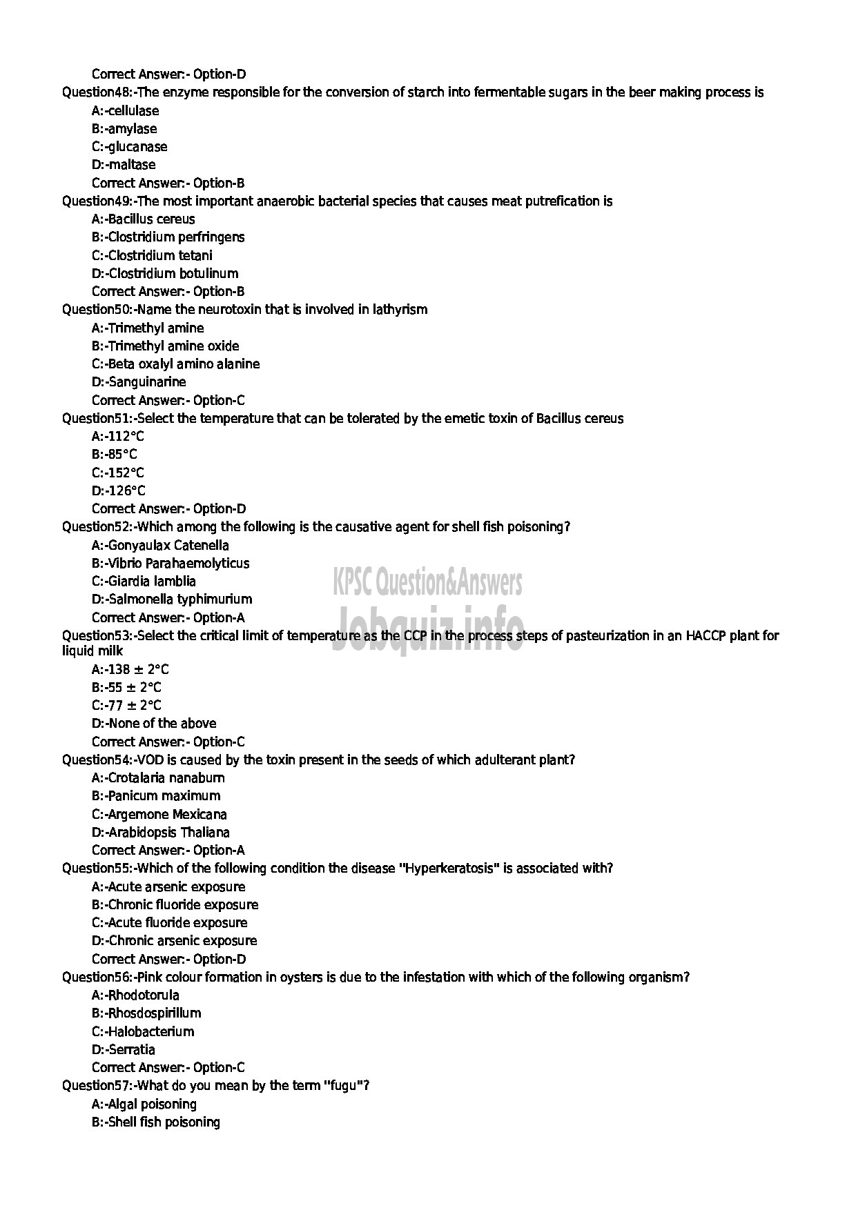 Kerala PSC Question Paper - MICROBIOLOGIST FOOD SAFETY DEPARTMENT-6