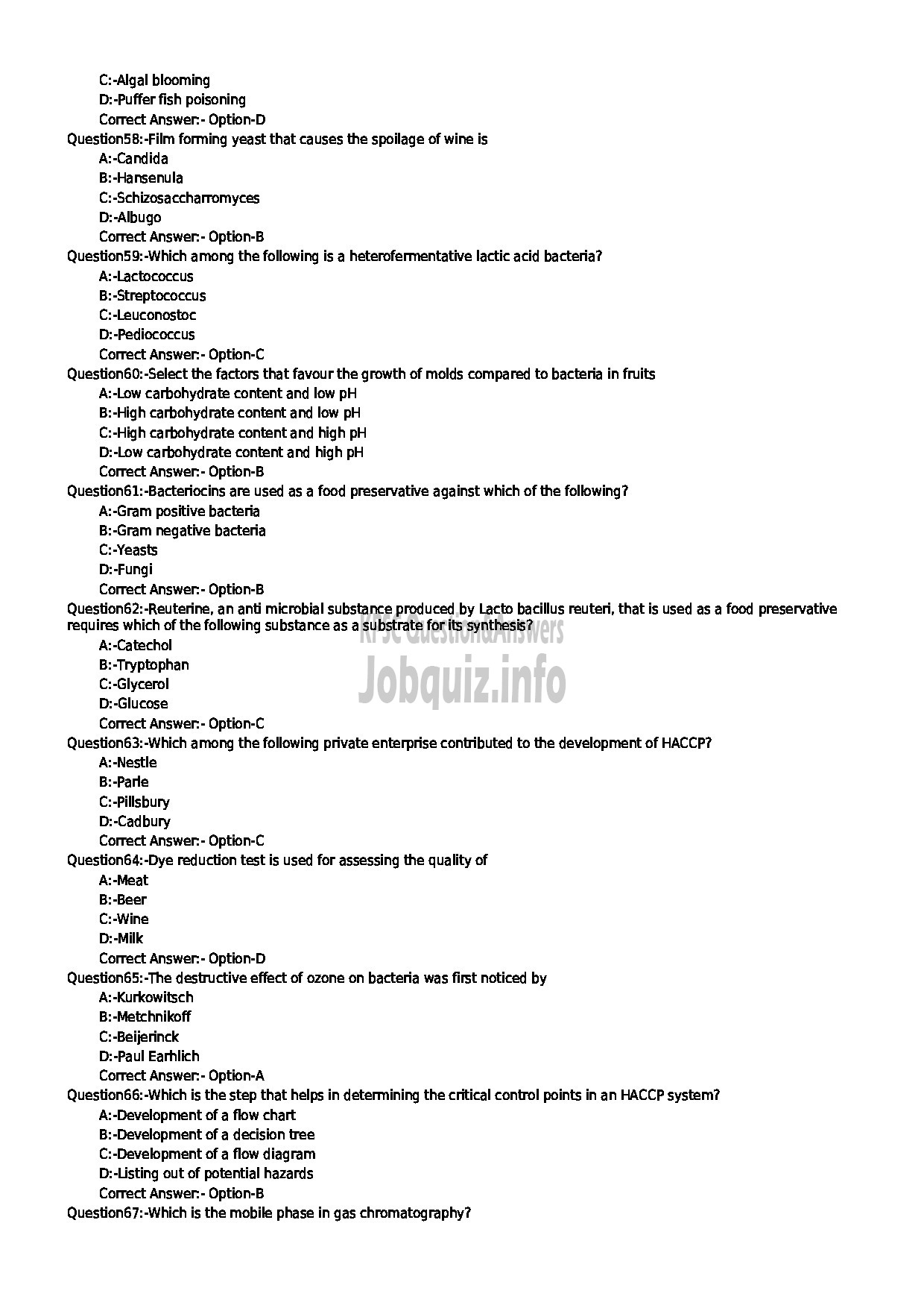 Kerala PSC Question Paper - MICROBIOLOGIST FOOD SAFETY DEPARTMENT-7