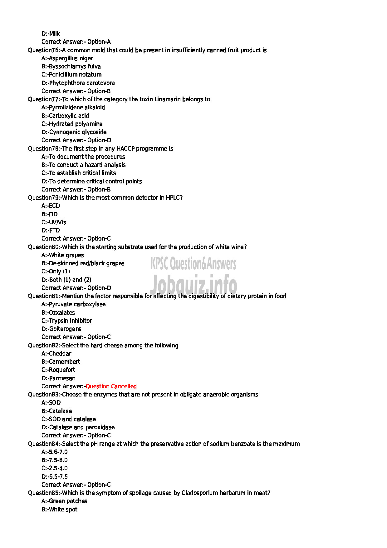 Kerala PSC Question Paper - MICROBIOLOGIST FOOD SAFETY DEPARTMENT-9