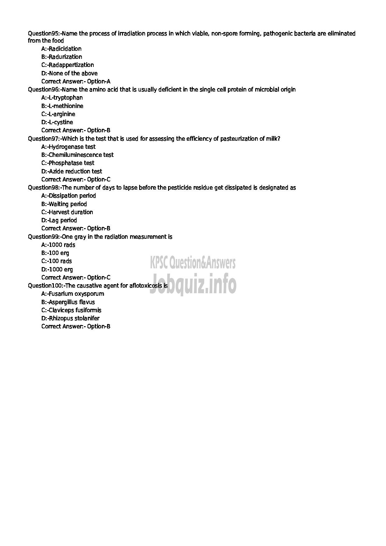 Kerala PSC Question Paper - MICROBIOLOGIST FOOD SAFETY DEPARTMENT-11