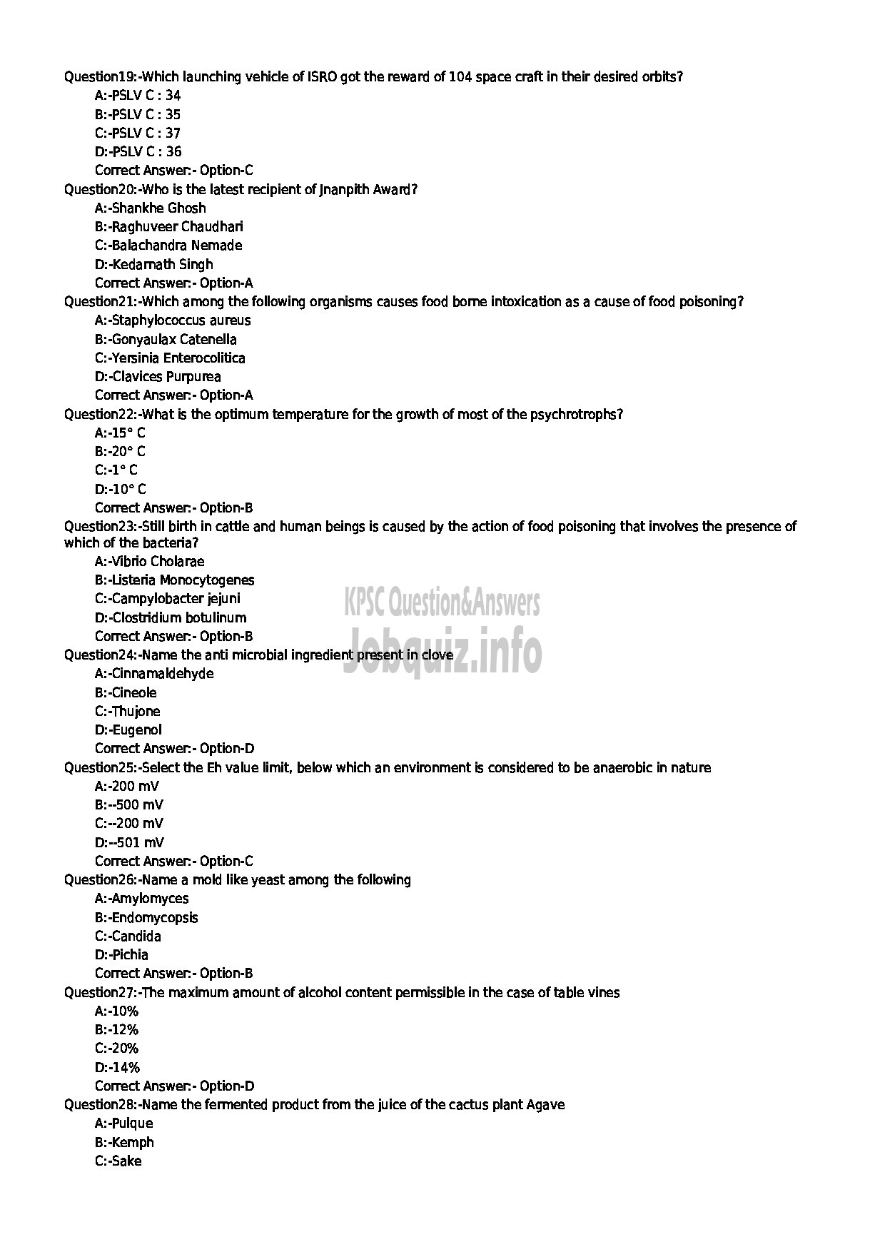 Kerala PSC Question Paper - MICROBIOLOGIST FOOD SAFETY DEPARTMENT-3