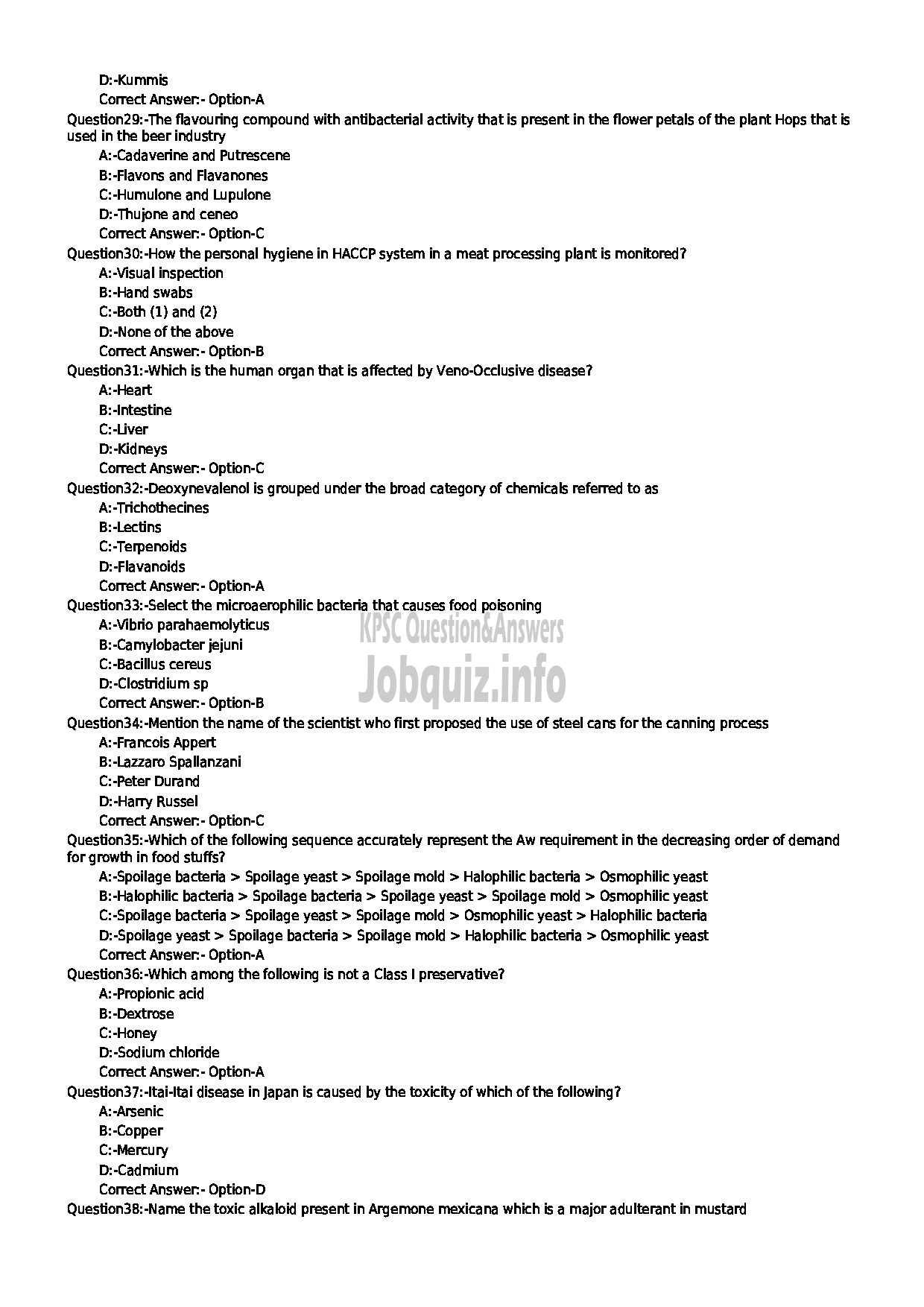 Kerala PSC Question Paper - MICROBIOLOGIST FOOD SAFETY DEPARTMENT-4