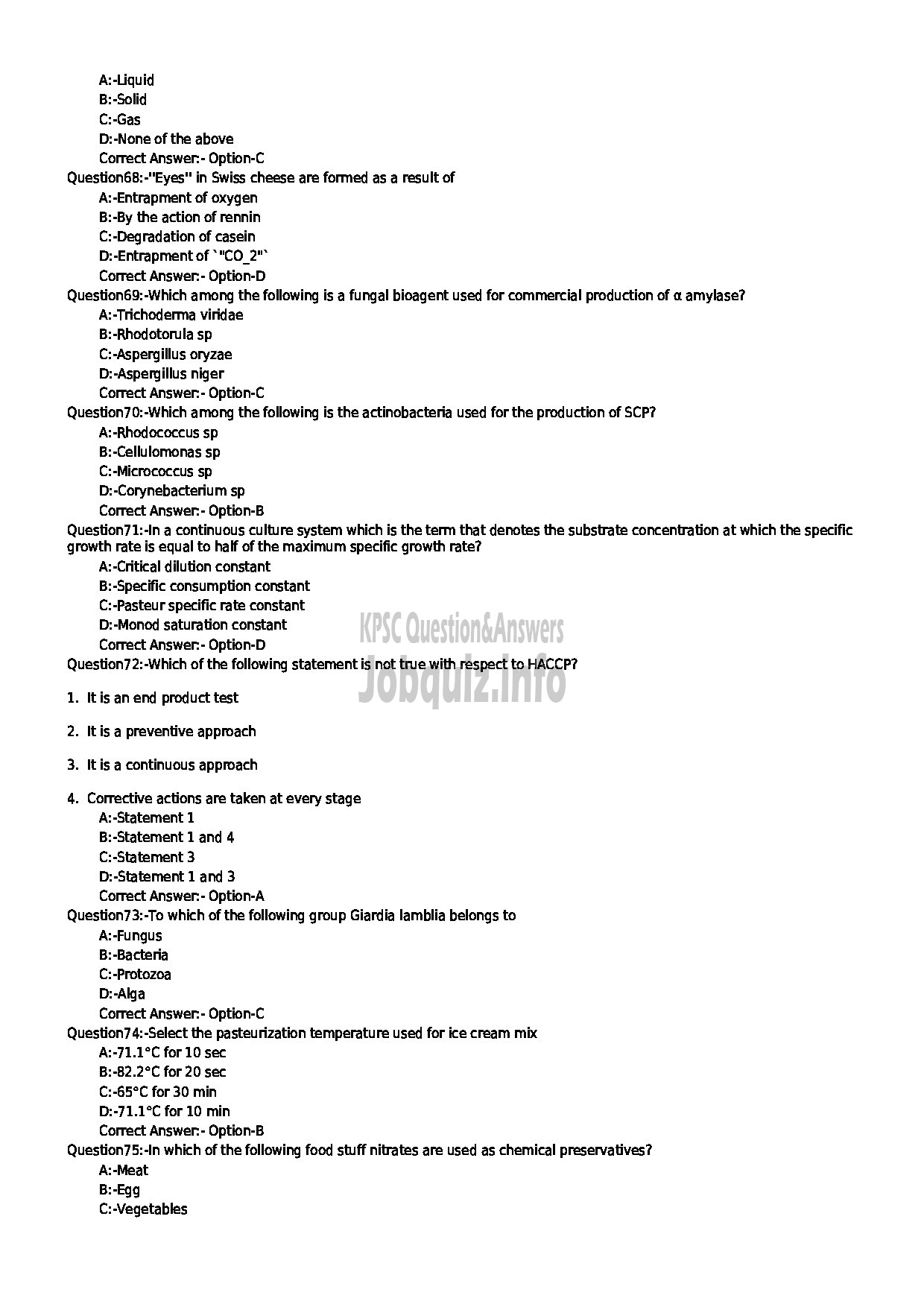 Kerala PSC Question Paper - MICROBIOLOGIST FOOD SAFETY DEPARTMENT-8