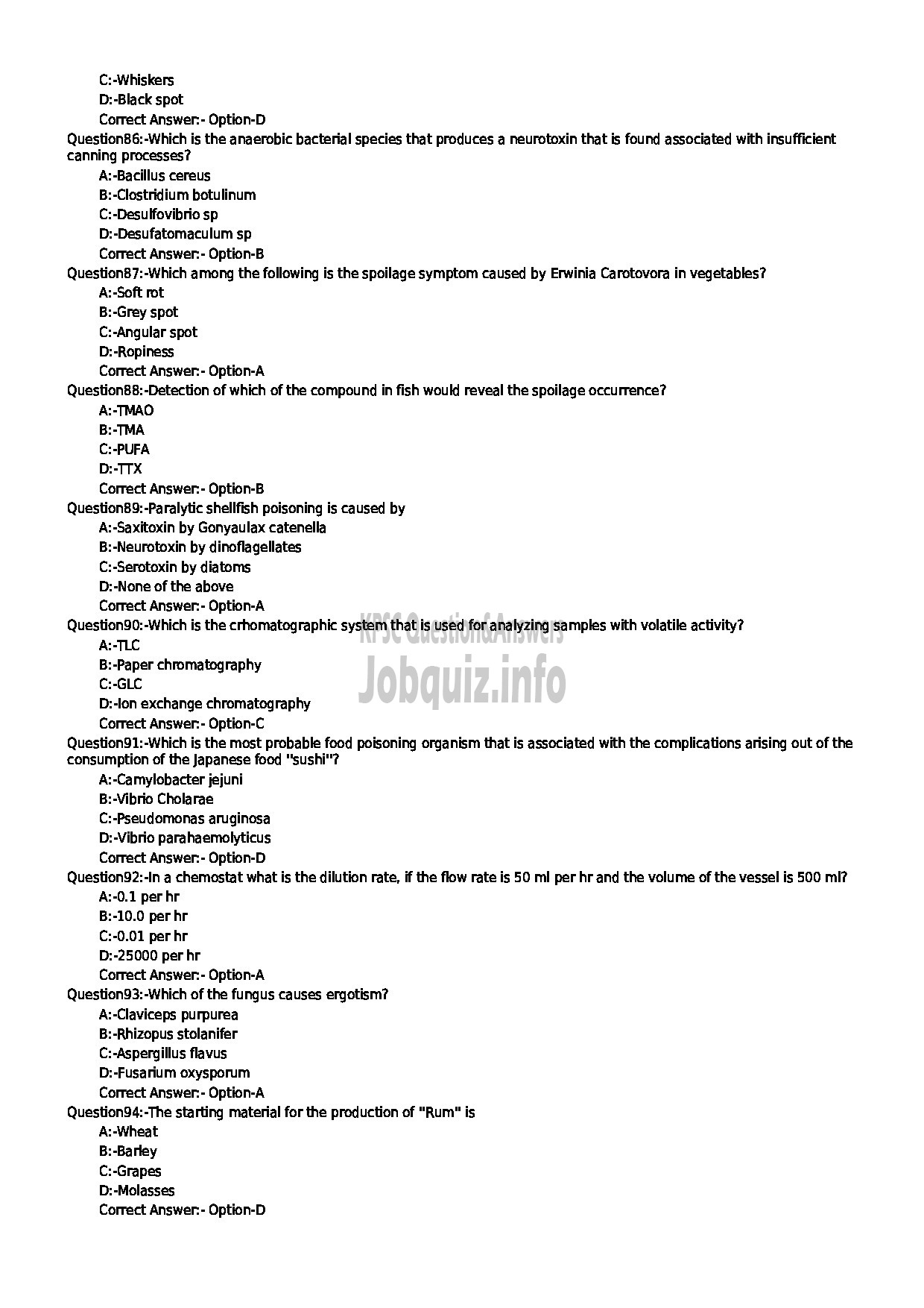 Kerala PSC Question Paper - MICROBIOLOGIST FOOD SAFETY DEPARTMENT-10