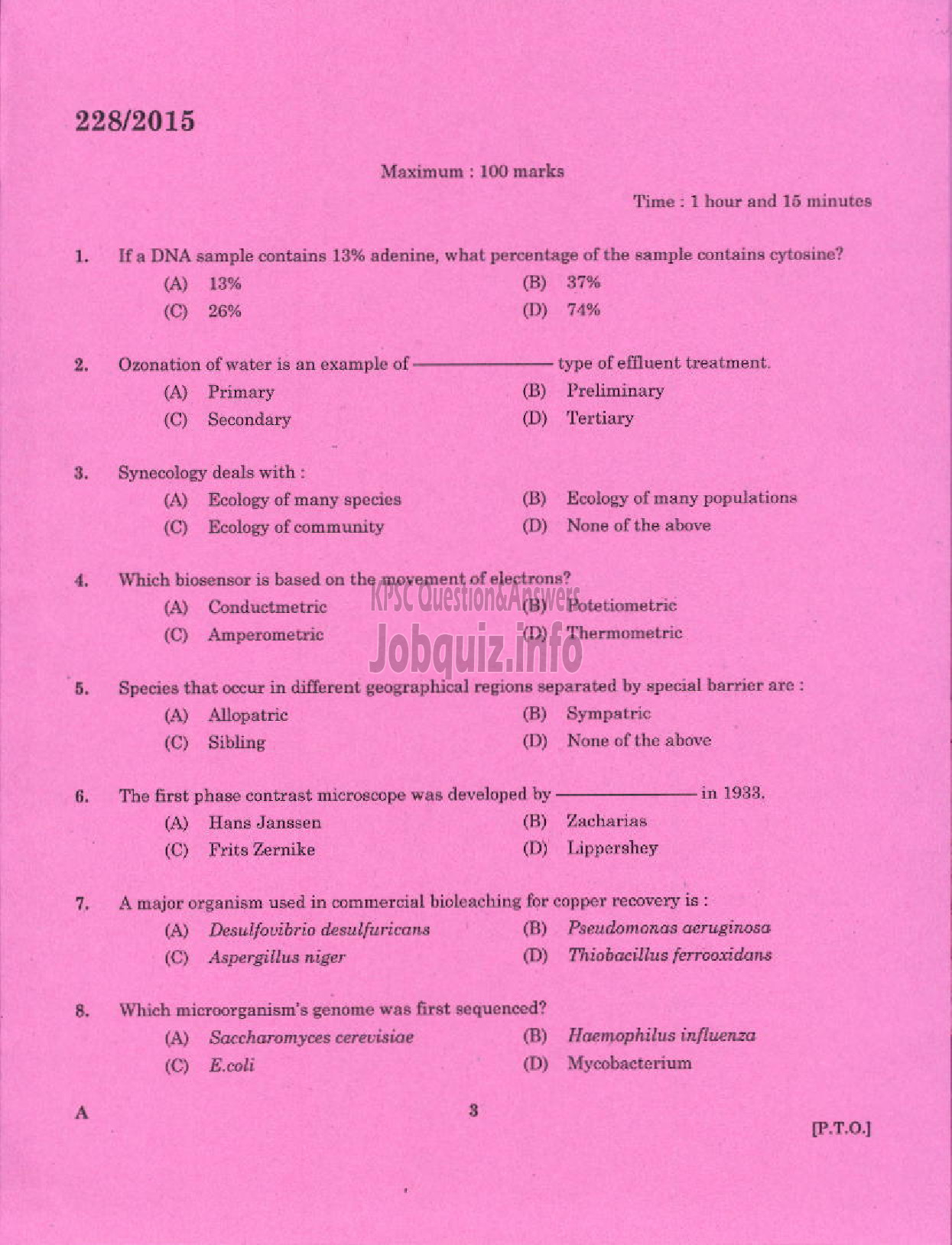 Kerala PSC Question Paper - MICROBIOLOGIST PHARMACEUTICAL CORPORATION IM KERALA LTD-1