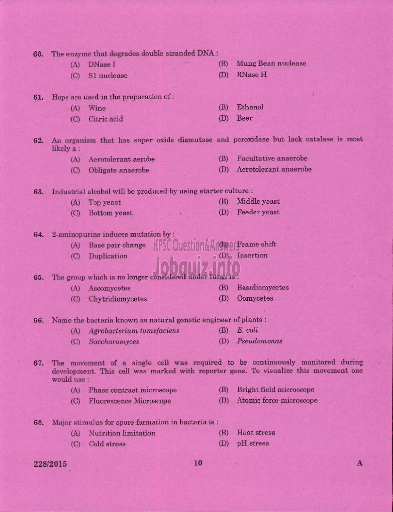 Kerala PSC Question Paper - MICROBIOLOGIST PHARMACEUTICAL CORPORATION IM KERALA LTD-8