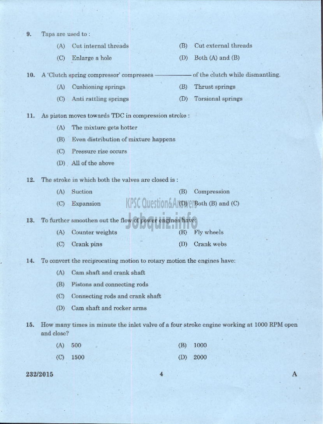 Kerala PSC Question Paper - MOTOR MECHANIC/STORE ASSISTANT GROUND WATER-2