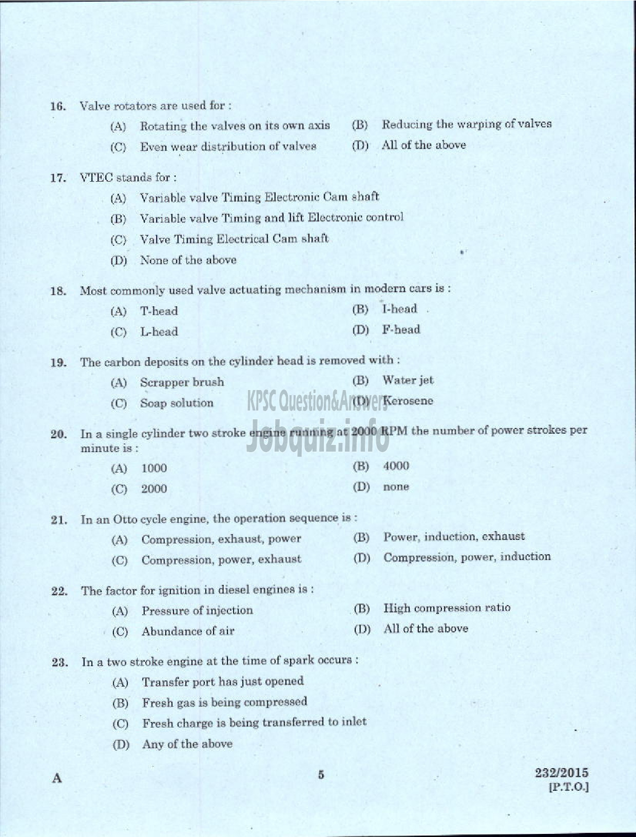 Kerala PSC Question Paper - MOTOR MECHANIC/STORE ASSISTANT GROUND WATER-3