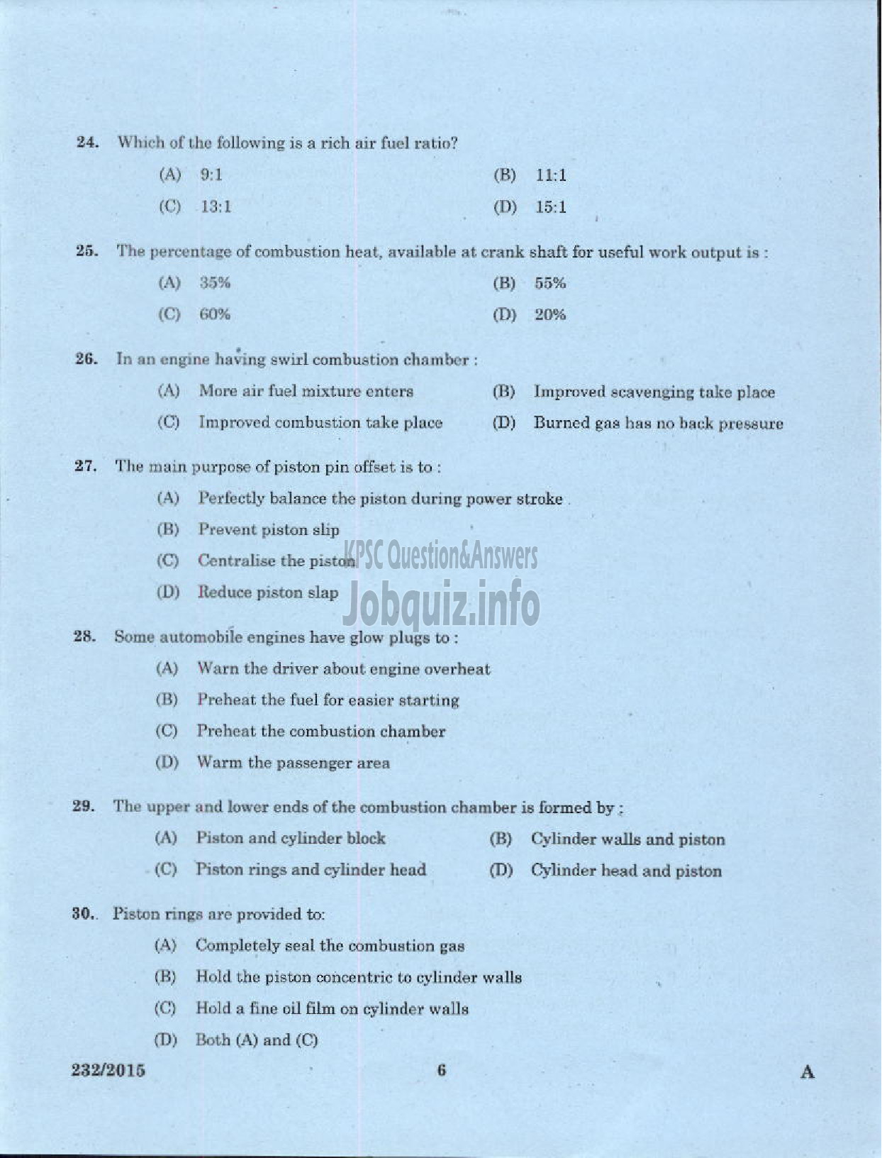 Kerala PSC Question Paper - MOTOR MECHANIC/STORE ASSISTANT GROUND WATER-4