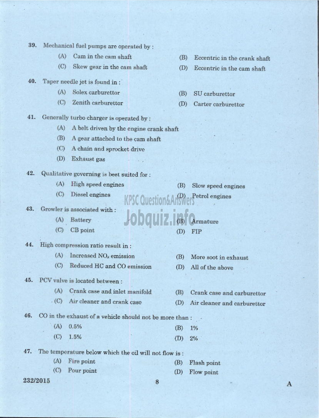 Kerala PSC Question Paper - MOTOR MECHANIC/STORE ASSISTANT GROUND WATER-6