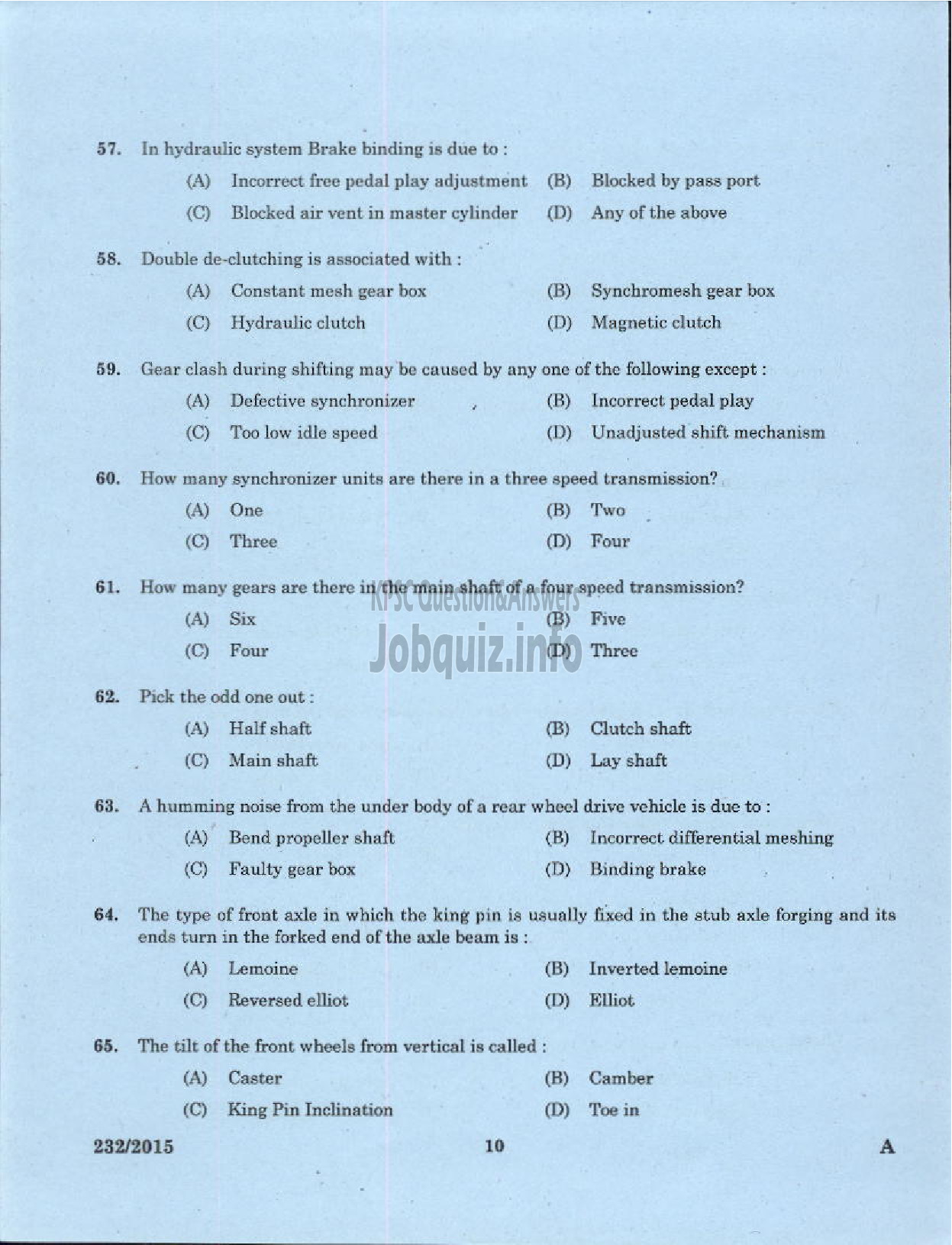 Kerala PSC Question Paper - MOTOR MECHANIC/STORE ASSISTANT GROUND WATER-8