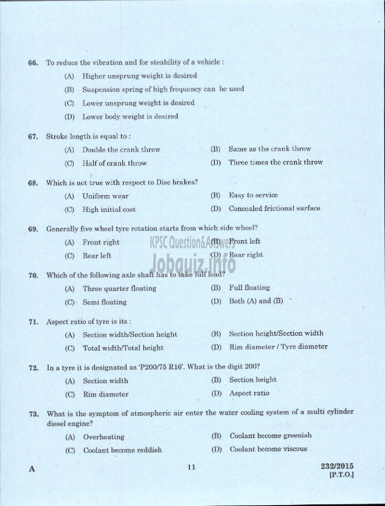 Kerala PSC Question Paper - MOTOR MECHANIC/STORE ASSISTANT GROUND WATER-9