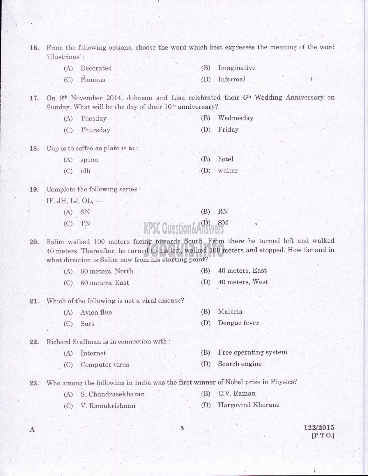 Kerala PSC Question Paper - MUNICIPAL SECRETARY GR III URBAN AFFAIRS/SECRETARY BLOCK PANCHAYAT RURAL DEVCELOPMENT-3