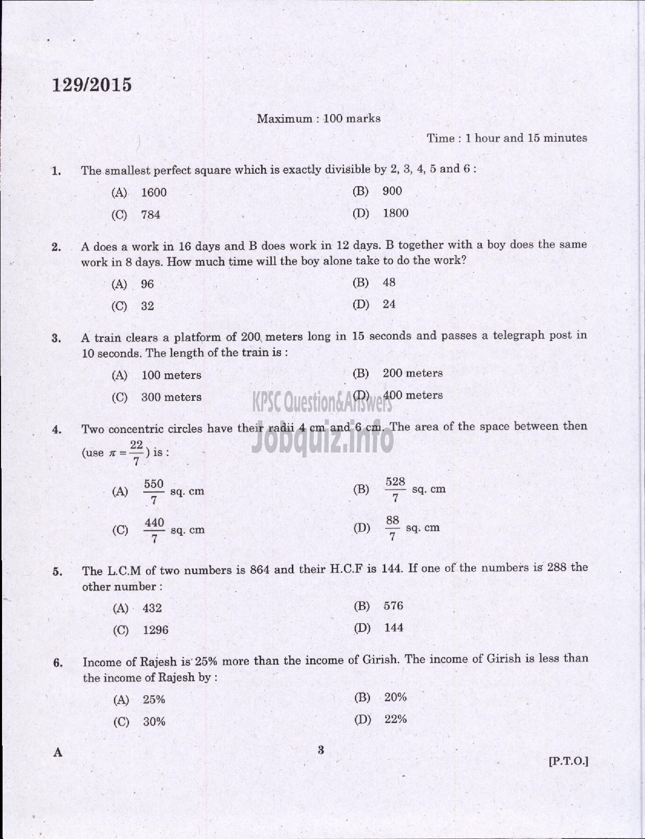 Kerala PSC Question Paper - MUNICIPAL SECRETARY GR III URBAN AFFAIRS SR FOR SC/ST-1