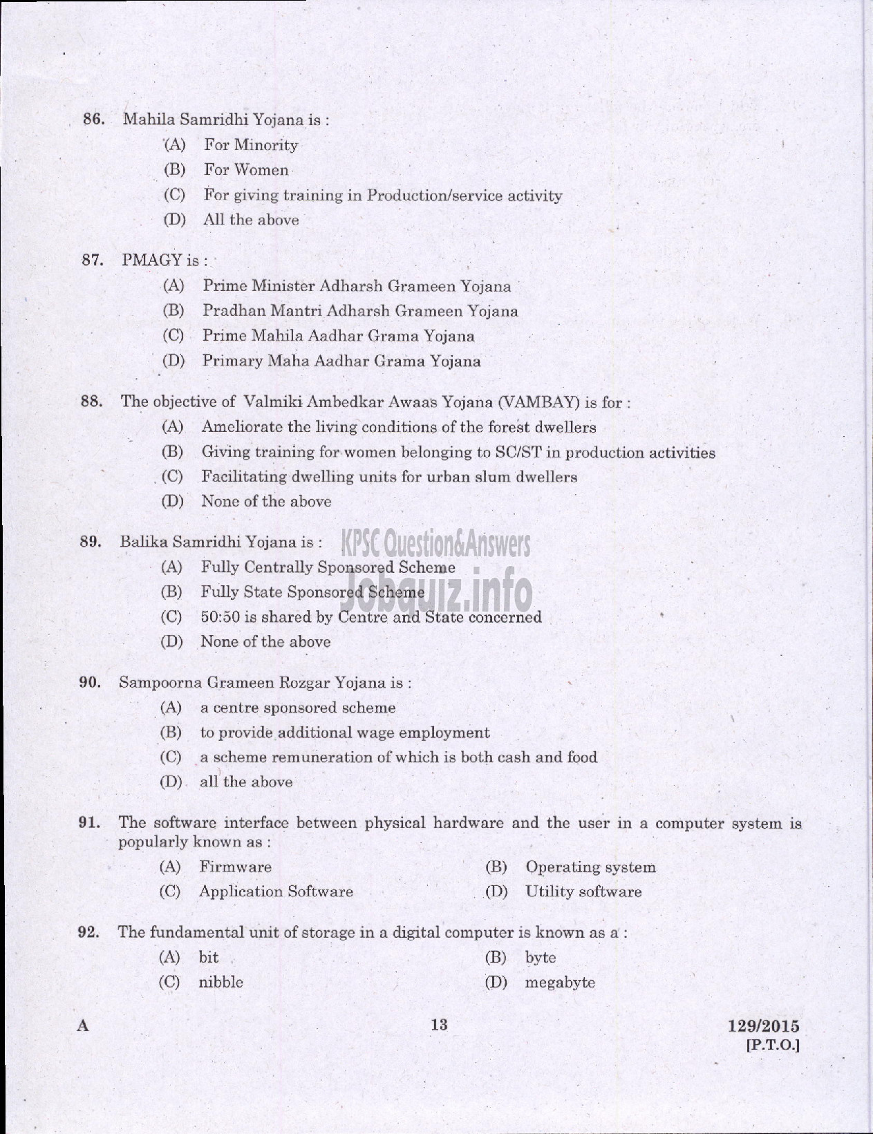 Kerala PSC Question Paper - MUNICIPAL SECRETARY GR III URBAN AFFAIRS SR FOR SC/ST-11