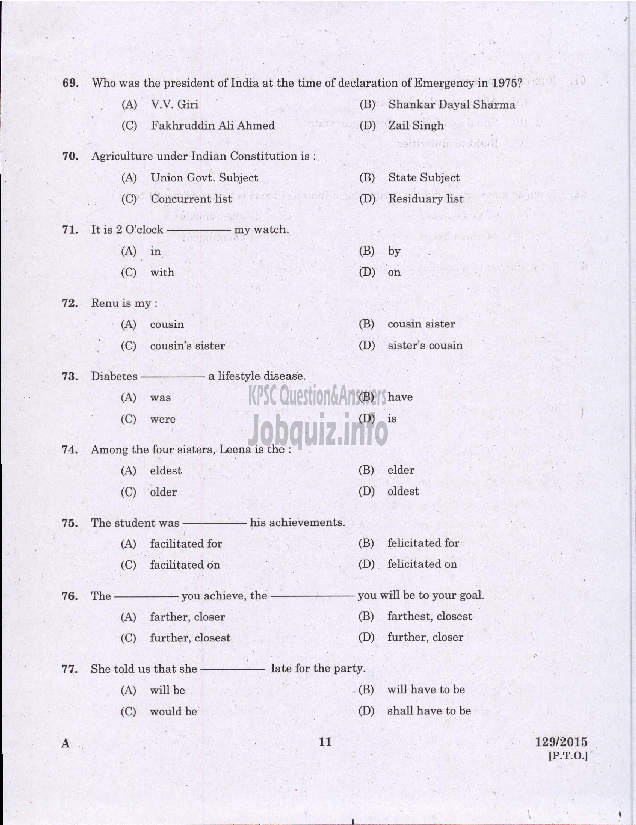 Kerala PSC Question Paper - MUNICIPAL SECRETARY GR III URBAN AFFAIRS SR FOR SC/ST-9