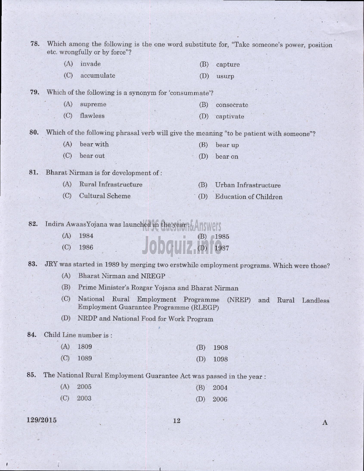 Kerala PSC Question Paper - MUNICIPAL SECRETARY GR III URBAN AFFAIRS SR FOR SC/ST-10