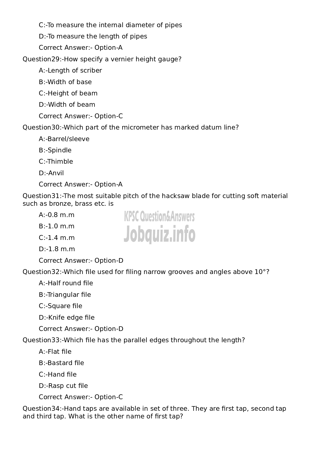 Kerala PSC Question Paper - Machinist (SR for SC/ST)-6