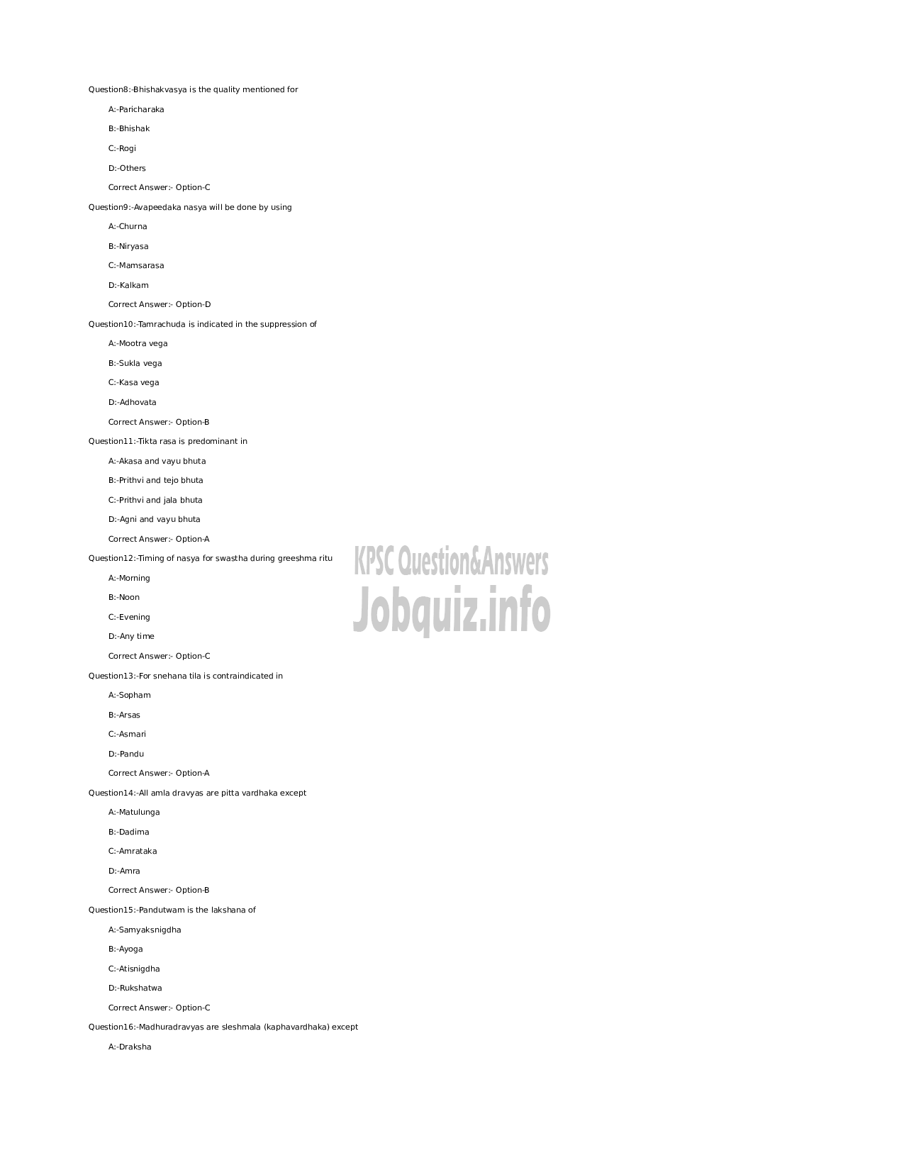 Kerala PSC Question Paper - Medical Officer (Ayurveda) (SR for SC/ST) - Indian Systems of Medicine-2