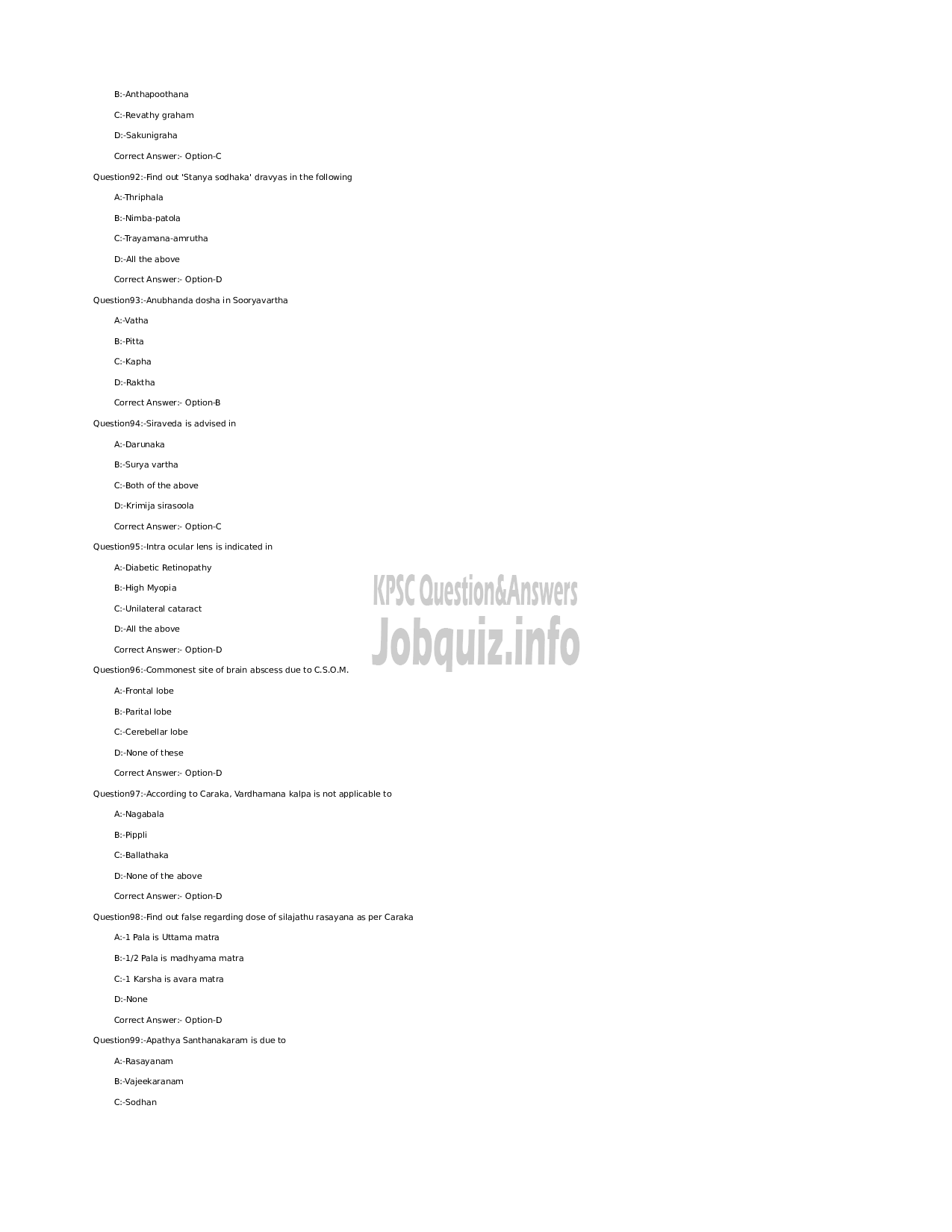Kerala PSC Question Paper - Medical Officer (Ayurveda) (SR for SC/ST) - Indian Systems of Medicine-12