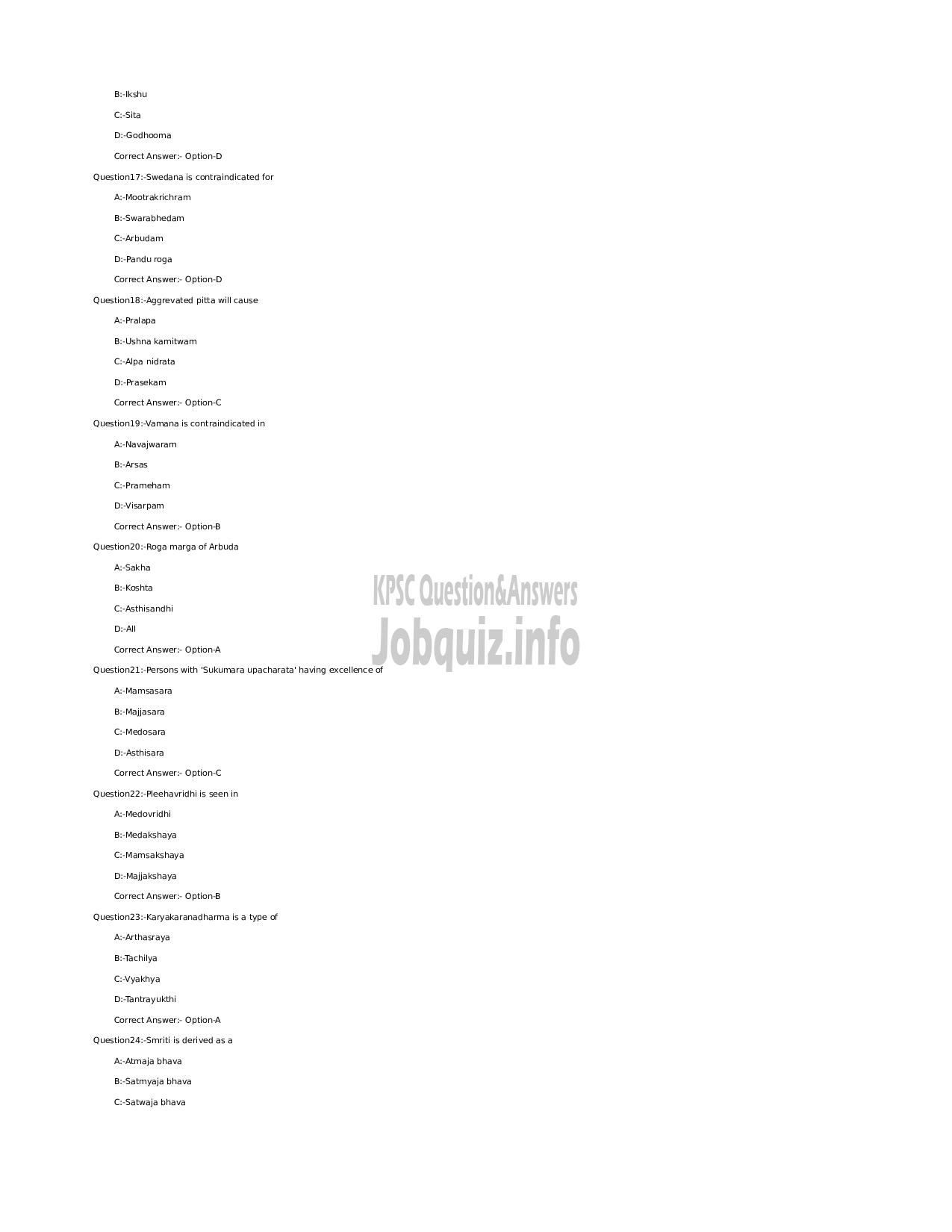 Kerala PSC Question Paper - Medical Officer (Ayurveda) (SR for SC/ST) - Indian Systems of Medicine-3