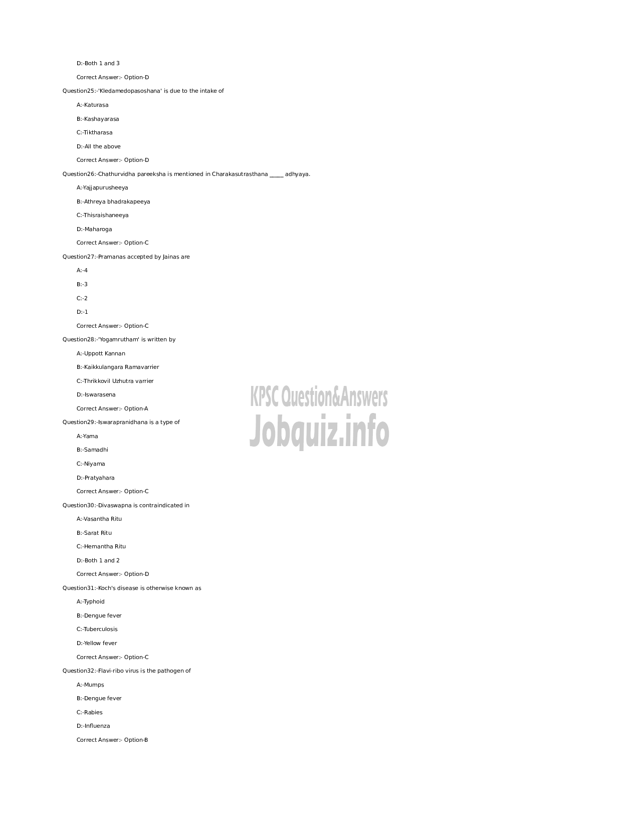 Kerala PSC Question Paper - Medical Officer (Ayurveda) (SR for SC/ST) - Indian Systems of Medicine-4