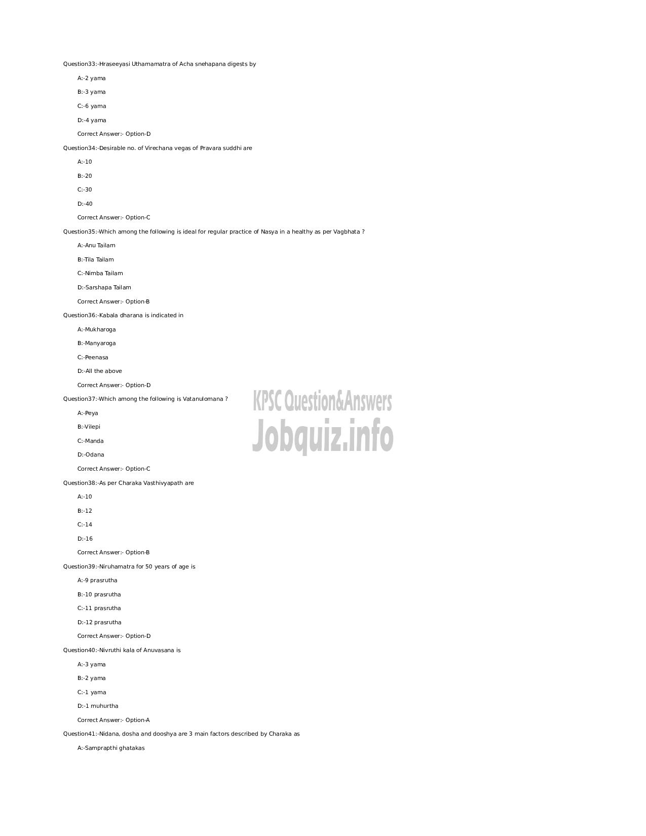 Kerala PSC Question Paper - Medical Officer (Ayurveda) (SR for SC/ST) - Indian Systems of Medicine-5