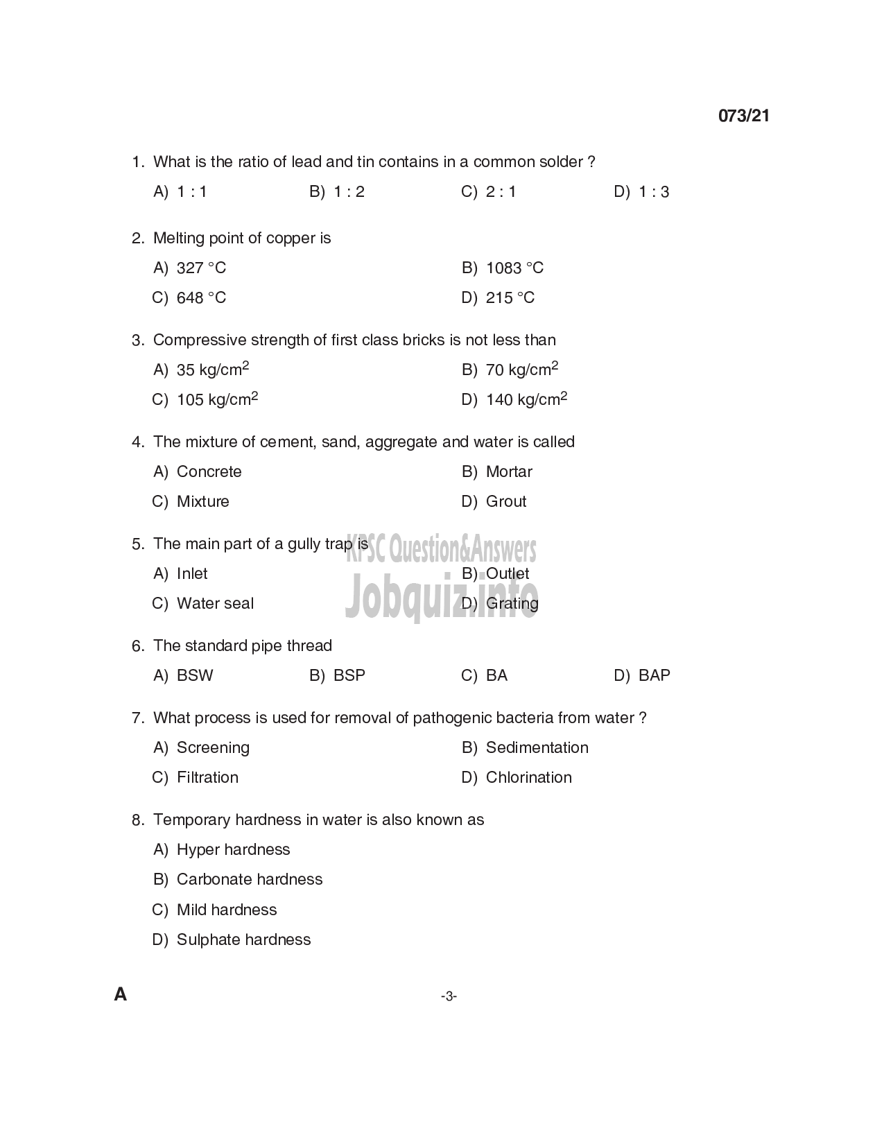 Kerala PSC Question Paper - Meter Reader - Kerala Water-3