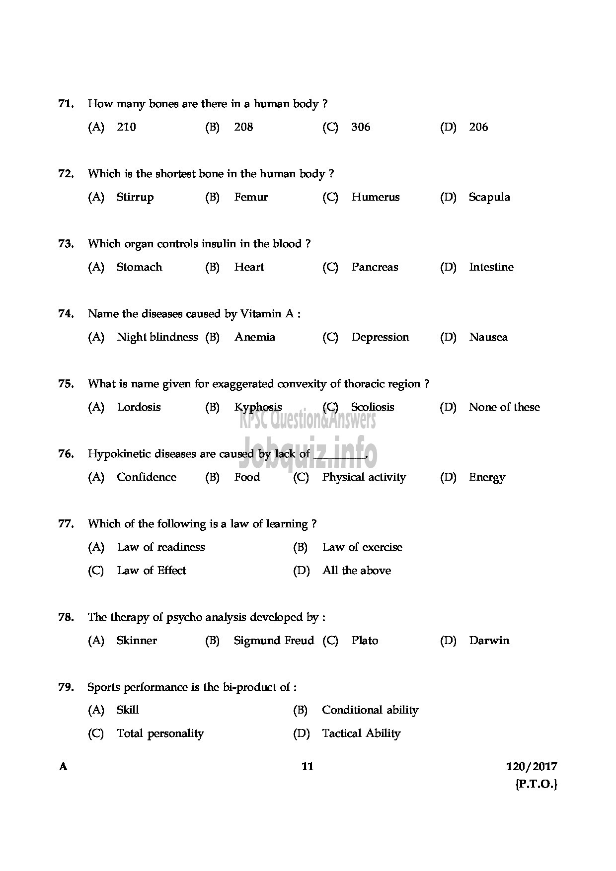 Kerala PSC Question Paper - NSTRUCTOR IN PHYSICAL EDUCATION PHYSICAL INSTRUCTOR TECHNICAL EDUCATION GOVERNMENT POLYTECHNICS-11