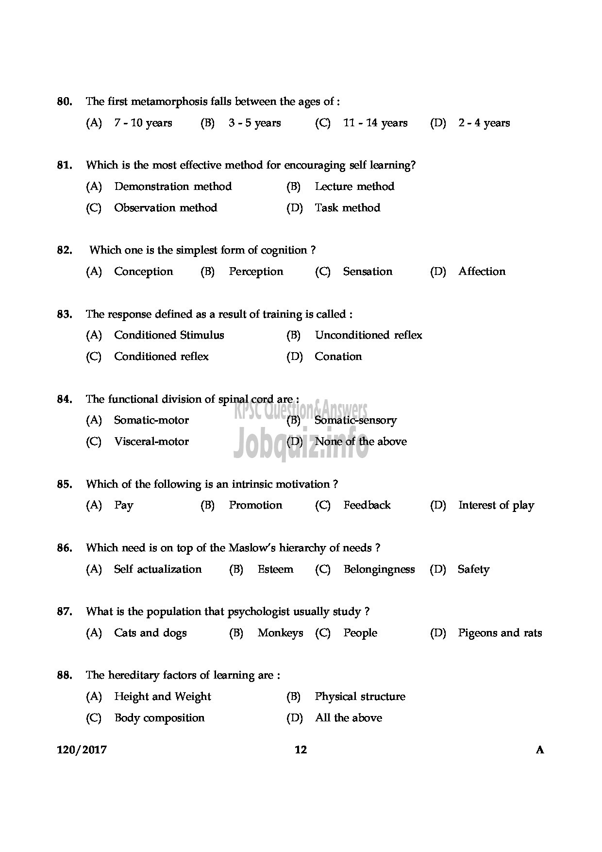 Kerala PSC Question Paper - NSTRUCTOR IN PHYSICAL EDUCATION PHYSICAL INSTRUCTOR TECHNICAL EDUCATION GOVERNMENT POLYTECHNICS-12