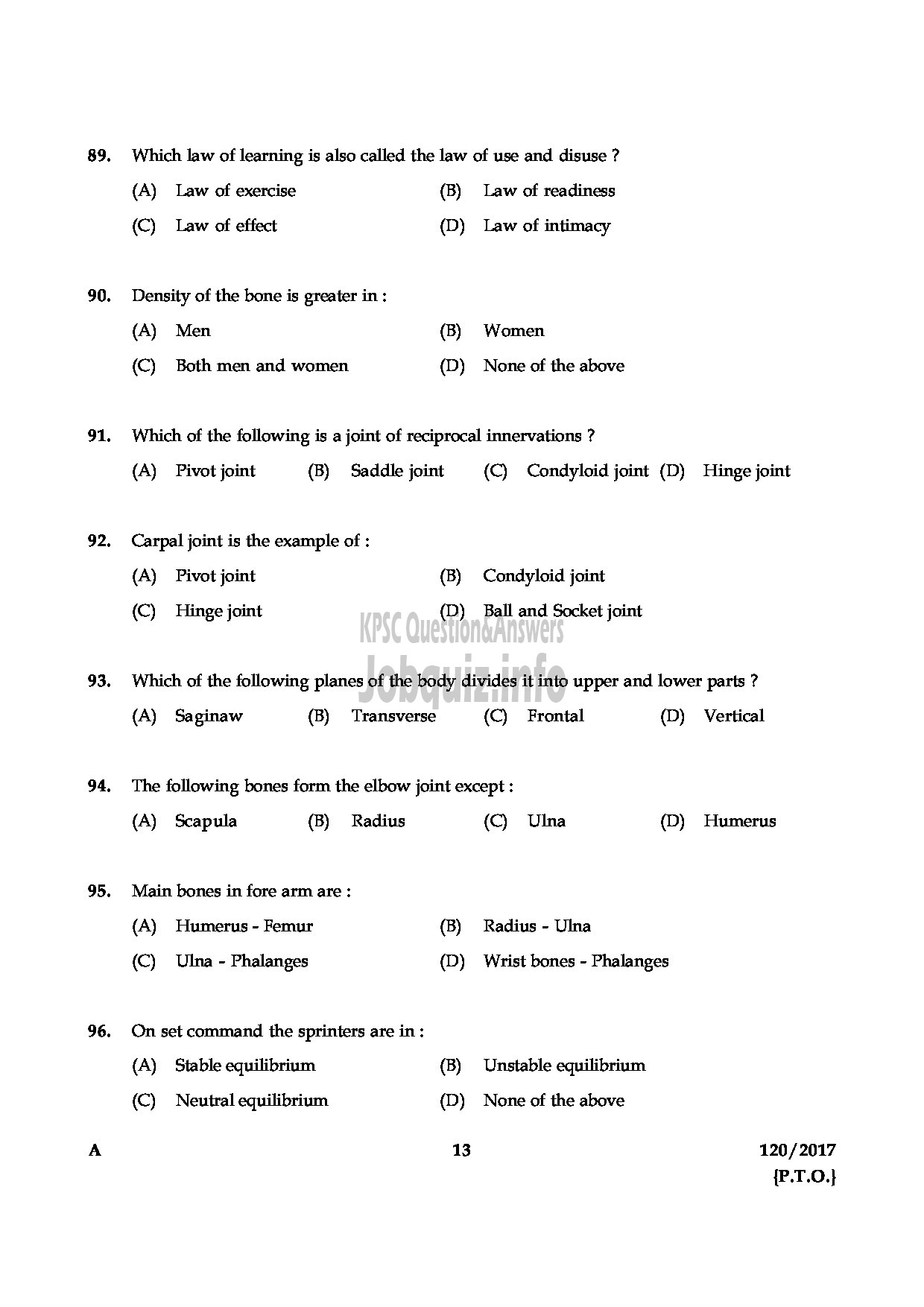 Kerala PSC Question Paper - NSTRUCTOR IN PHYSICAL EDUCATION PHYSICAL INSTRUCTOR TECHNICAL EDUCATION GOVERNMENT POLYTECHNICS-13