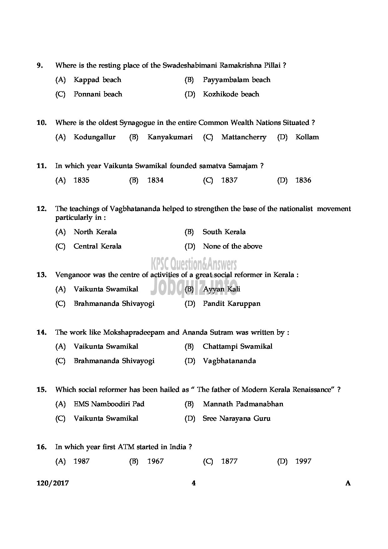 Kerala PSC Question Paper - NSTRUCTOR IN PHYSICAL EDUCATION PHYSICAL INSTRUCTOR TECHNICAL EDUCATION GOVERNMENT POLYTECHNICS-4