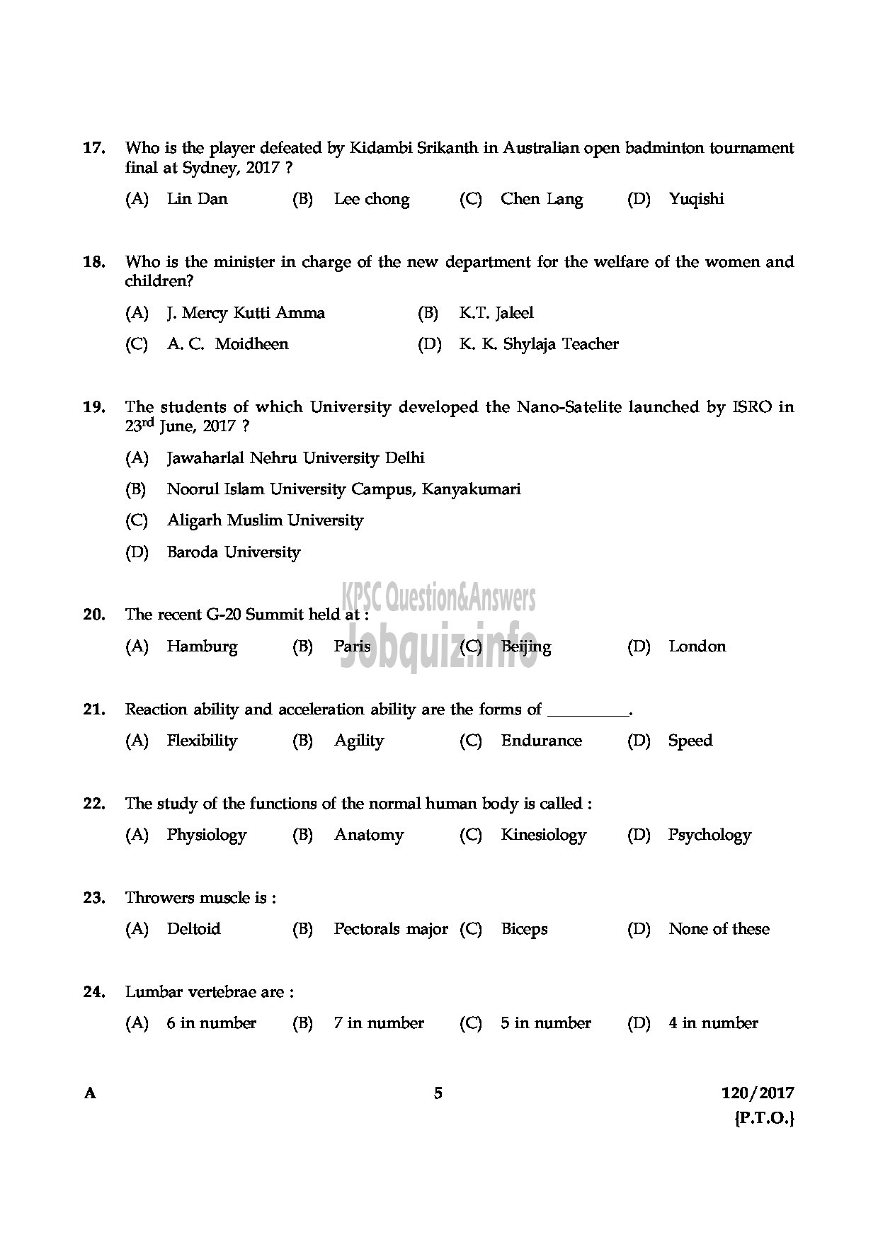 Kerala PSC Question Paper - NSTRUCTOR IN PHYSICAL EDUCATION PHYSICAL INSTRUCTOR TECHNICAL EDUCATION GOVERNMENT POLYTECHNICS-5