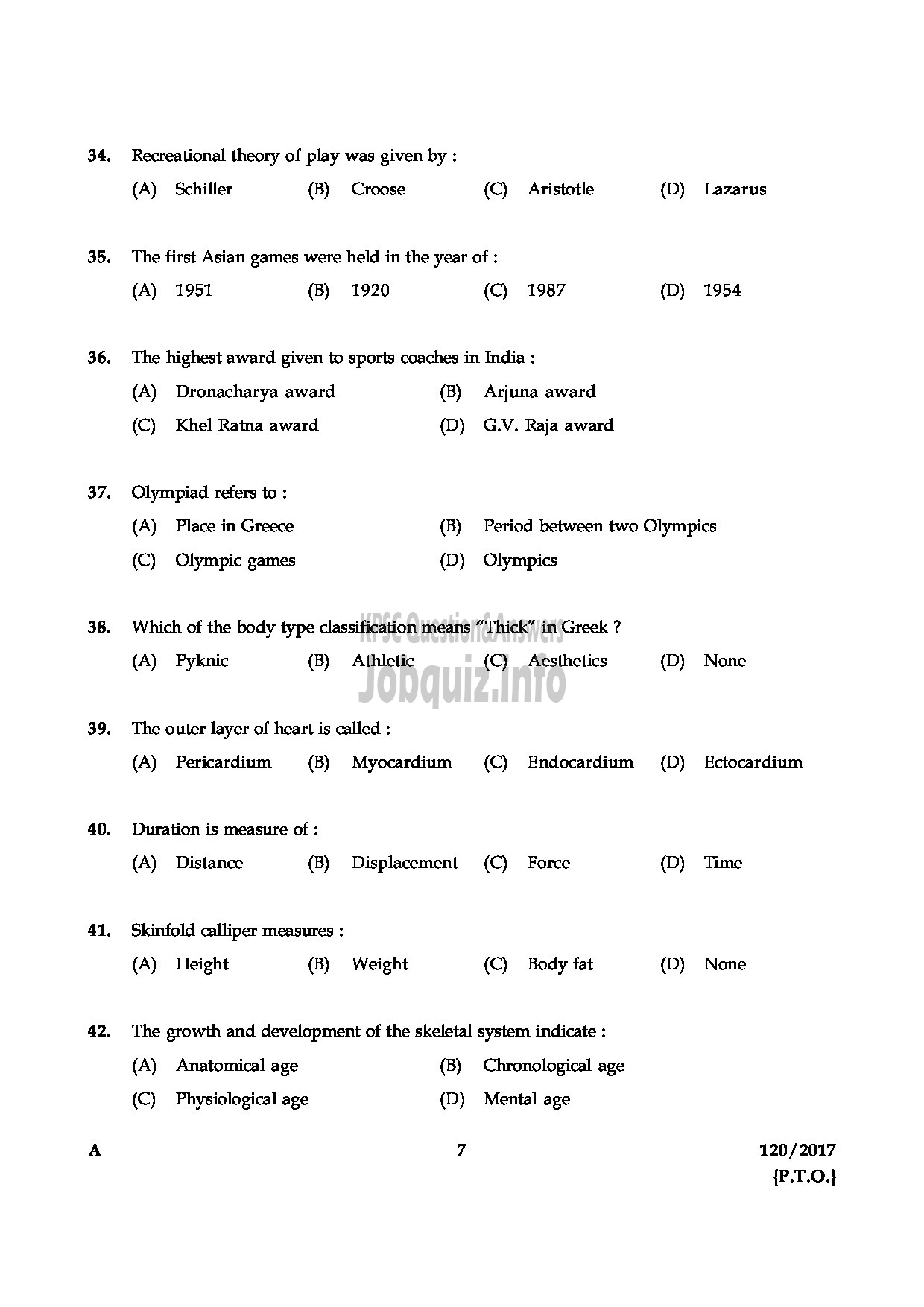 Kerala PSC Question Paper - NSTRUCTOR IN PHYSICAL EDUCATION PHYSICAL INSTRUCTOR TECHNICAL EDUCATION GOVERNMENT POLYTECHNICS-7