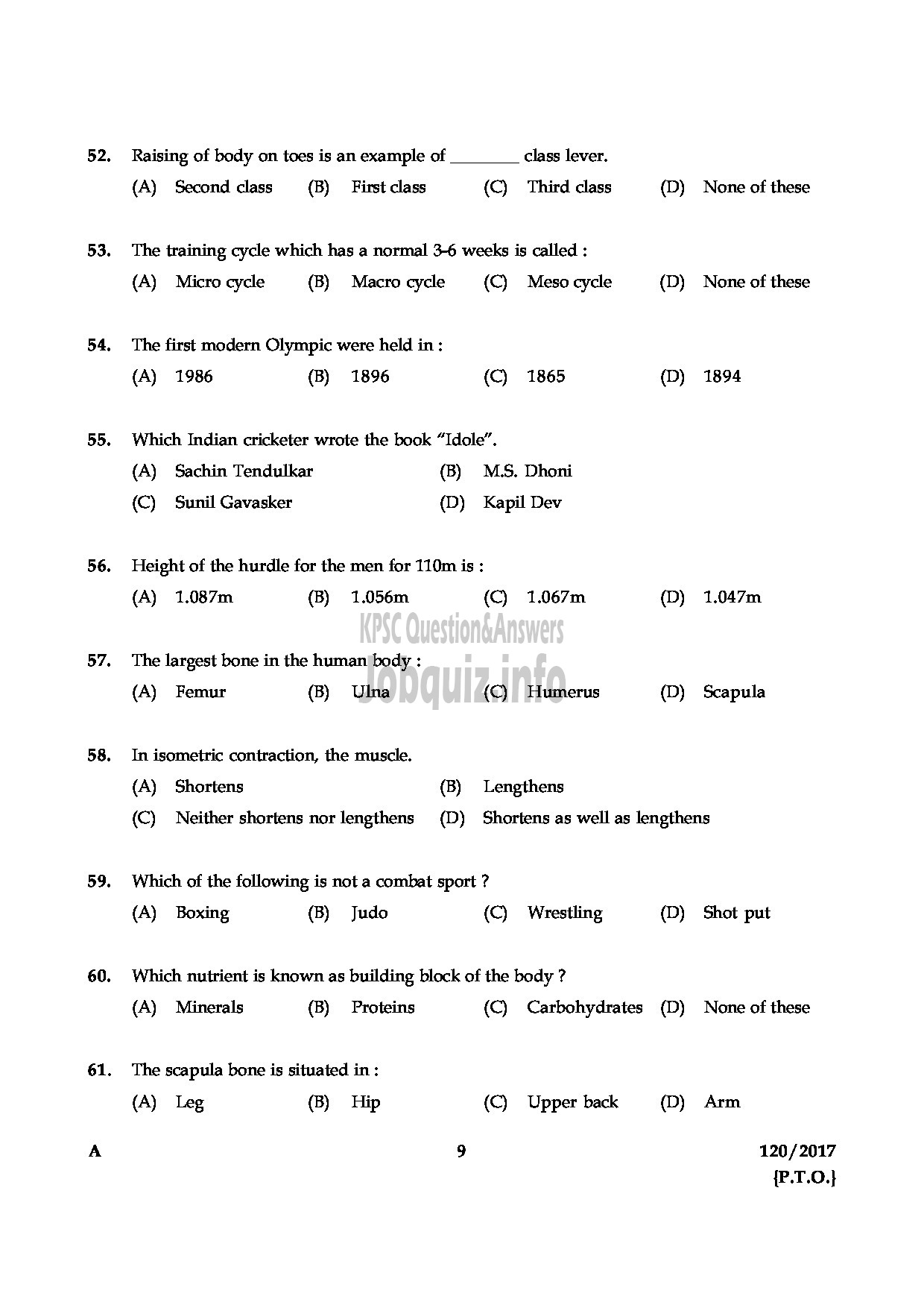 Kerala PSC Question Paper - NSTRUCTOR IN PHYSICAL EDUCATION PHYSICAL INSTRUCTOR TECHNICAL EDUCATION GOVERNMENT POLYTECHNICS-9