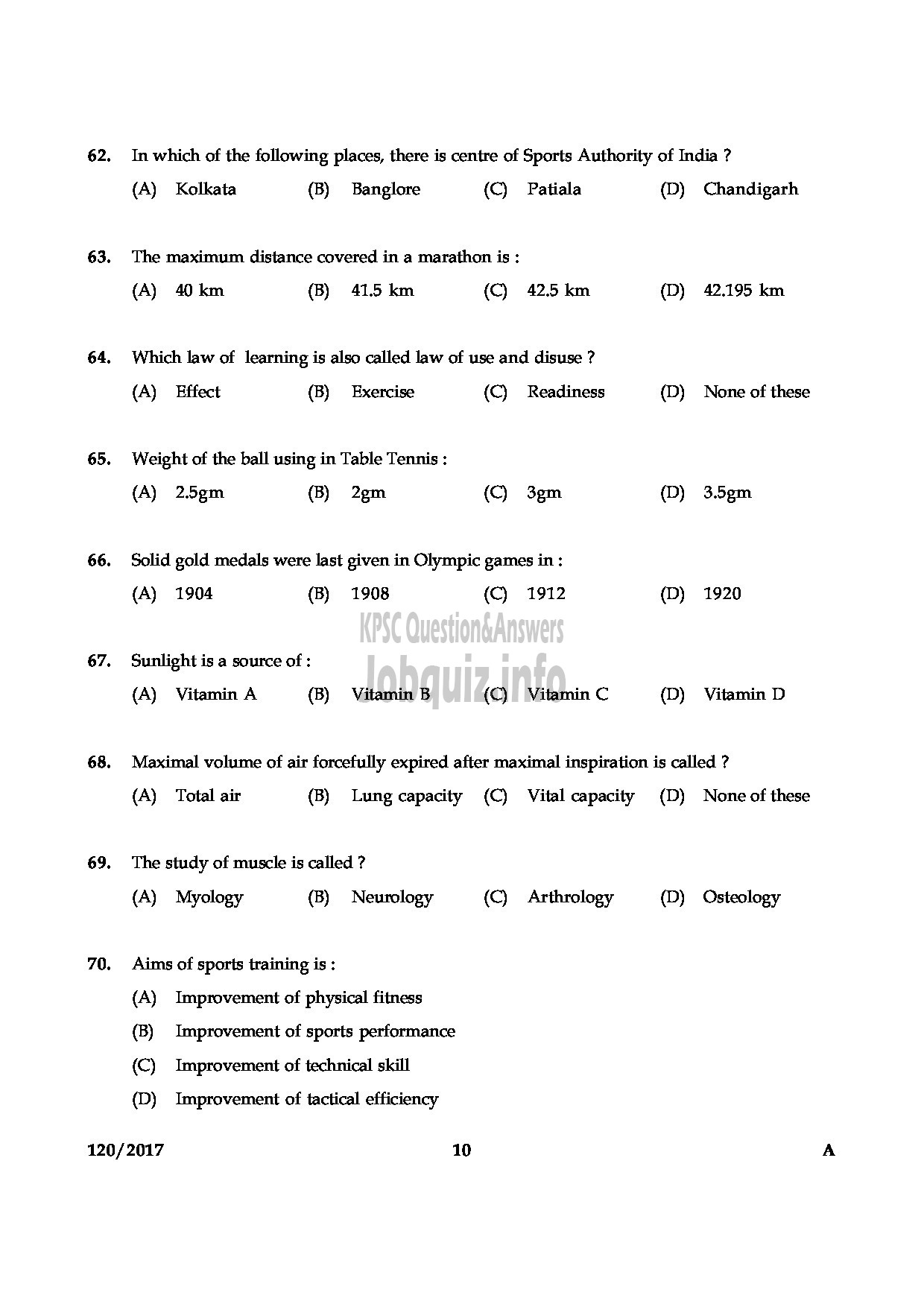 Kerala PSC Question Paper - NSTRUCTOR IN PHYSICAL EDUCATION PHYSICAL INSTRUCTOR TECHNICAL EDUCATION GOVERNMENT POLYTECHNICS-10