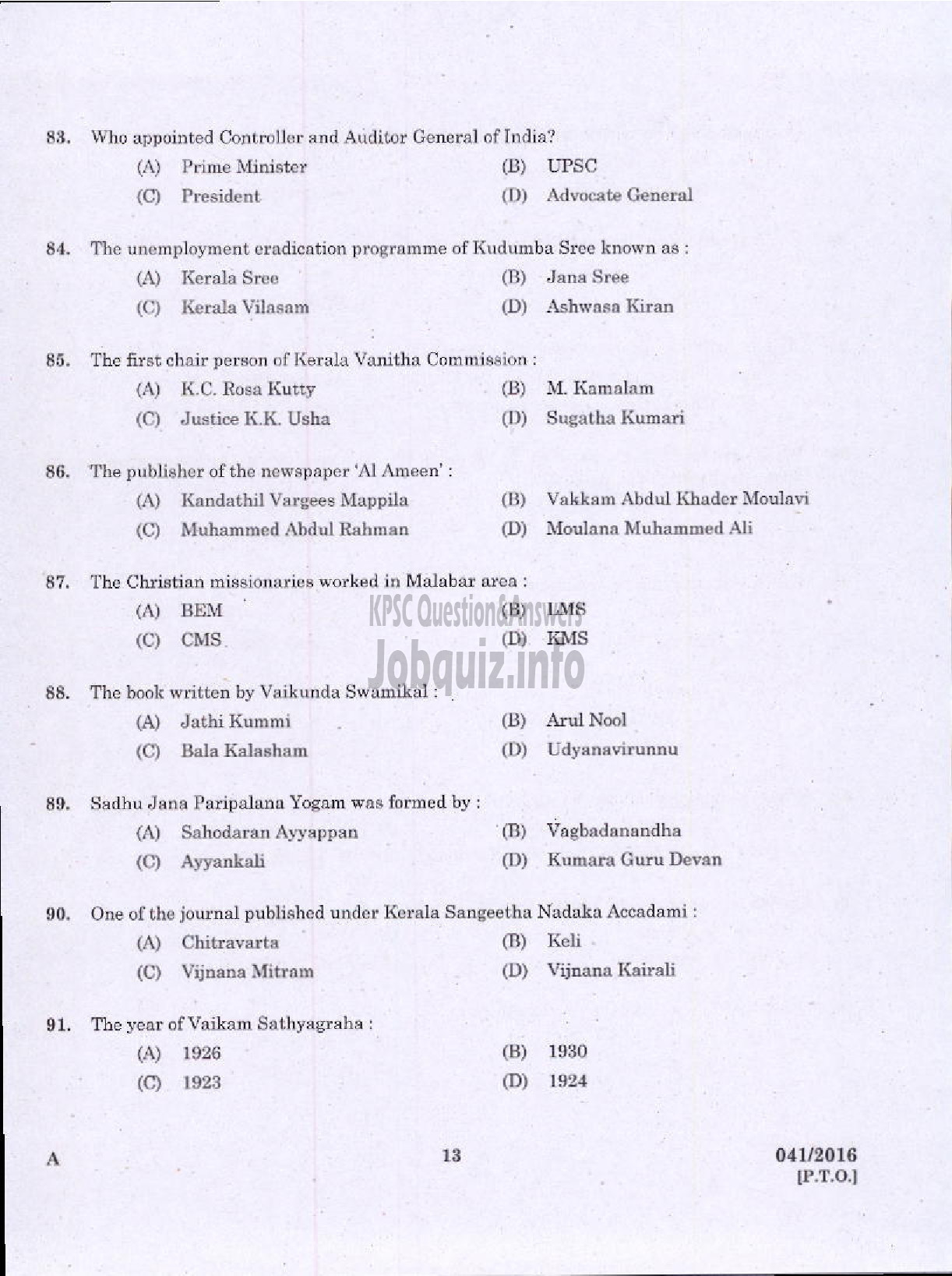 Kerala PSC Question Paper - NURSE GRADE II HOMOEO HOMOEOPATHY-11