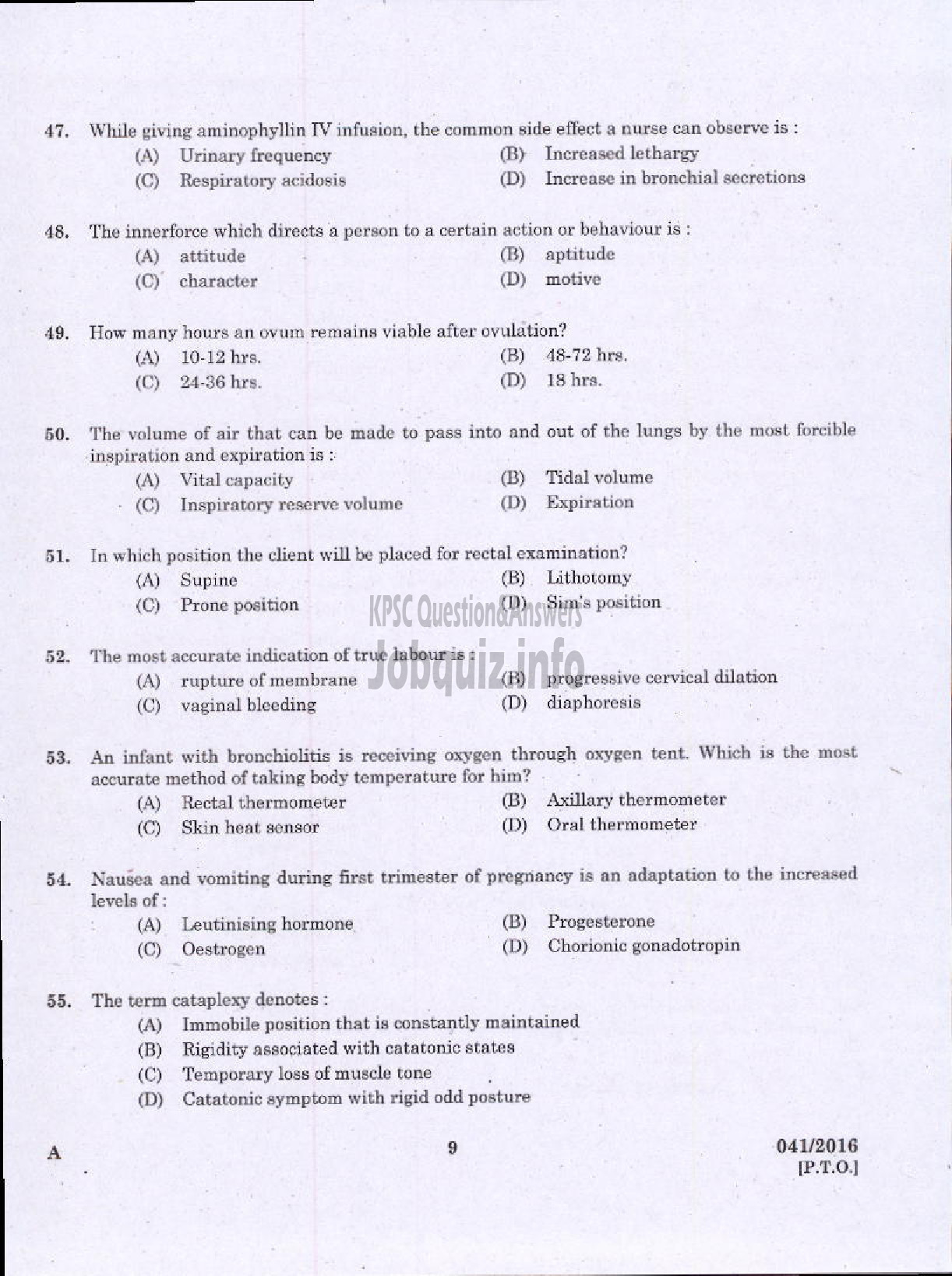 Kerala PSC Question Paper - NURSE GRADE II HOMOEO HOMOEOPATHY-7