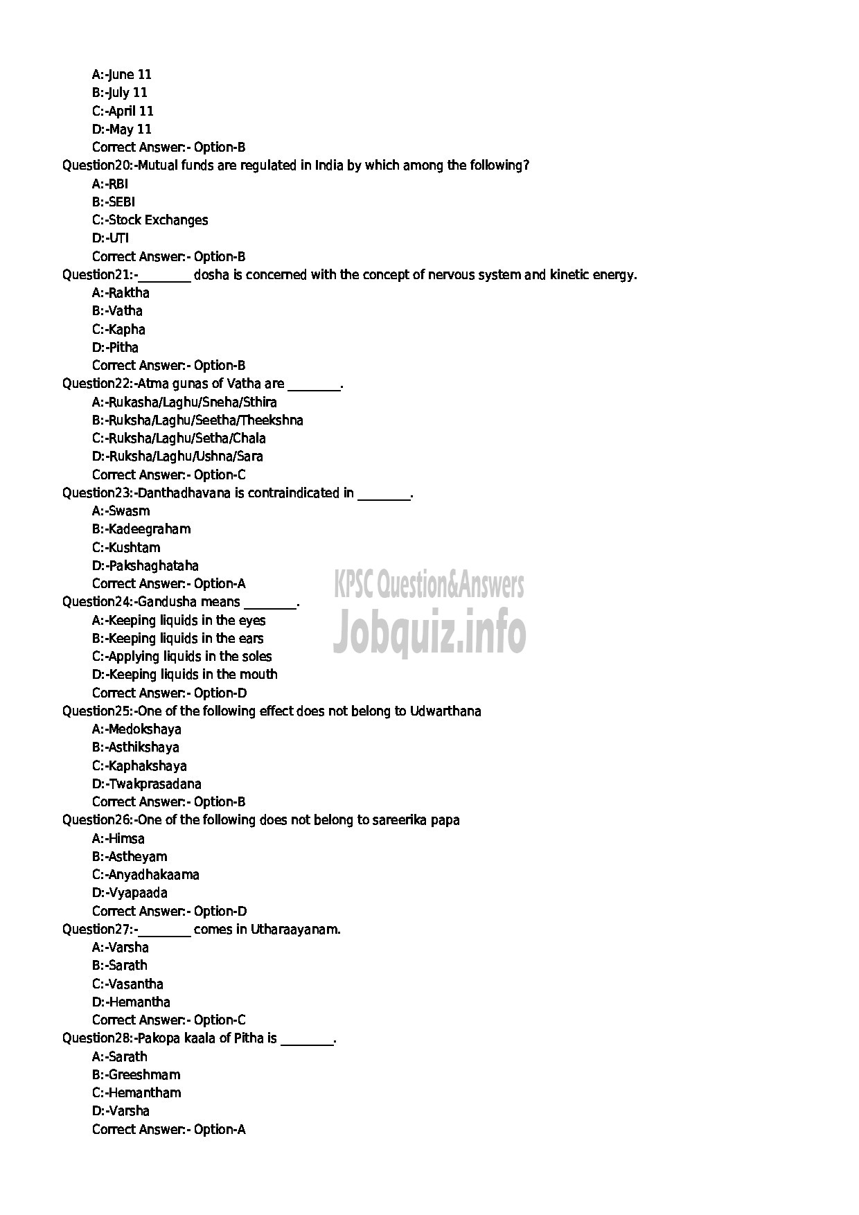 Kerala PSC Question Paper - NURSE GR.II AYURVEDA INDIAN SYSTEMS OF MEDICINE-3